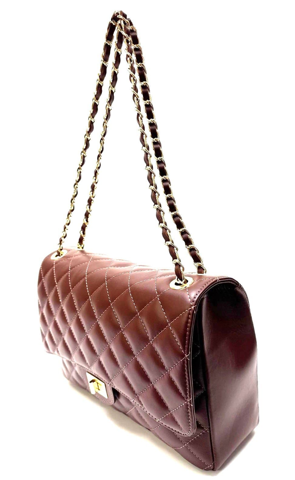 Borsa a spalla donna CHARLOTTE MAXI, in vera pelle morbida, colore MARRONE, CHIAROSCURO, Made in Italy.