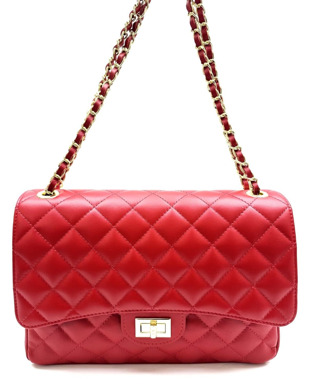 Borsa a spalla donna CHARLOTTE MAXI, in vera pelle morbida, colore ROSSO, CHIAROSCURO, Made in Italy.