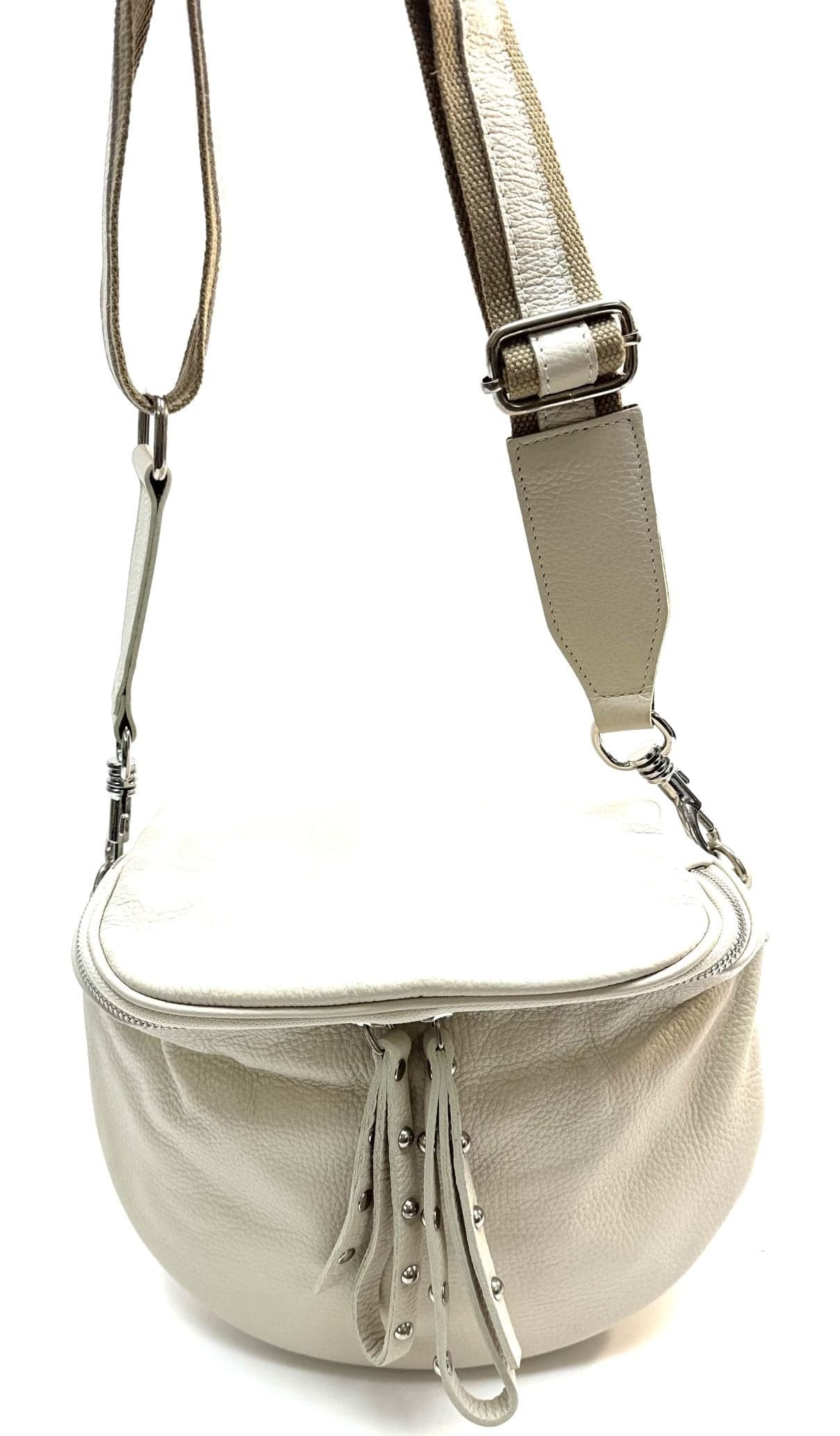 Borsa a tracolla o spallaccio da donna in vera pelle, EMILY, colore beige, CHIAROSCURO, Made in Italy