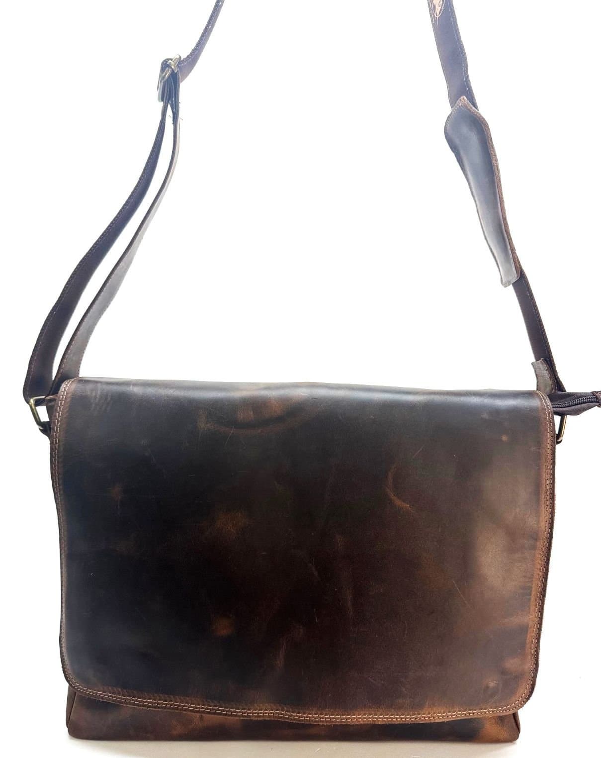 Borsa a tracolla da uomo in vera pelle nabuk NICOLO', colore MARRONE, CHIAROSCURO, Made in Italy