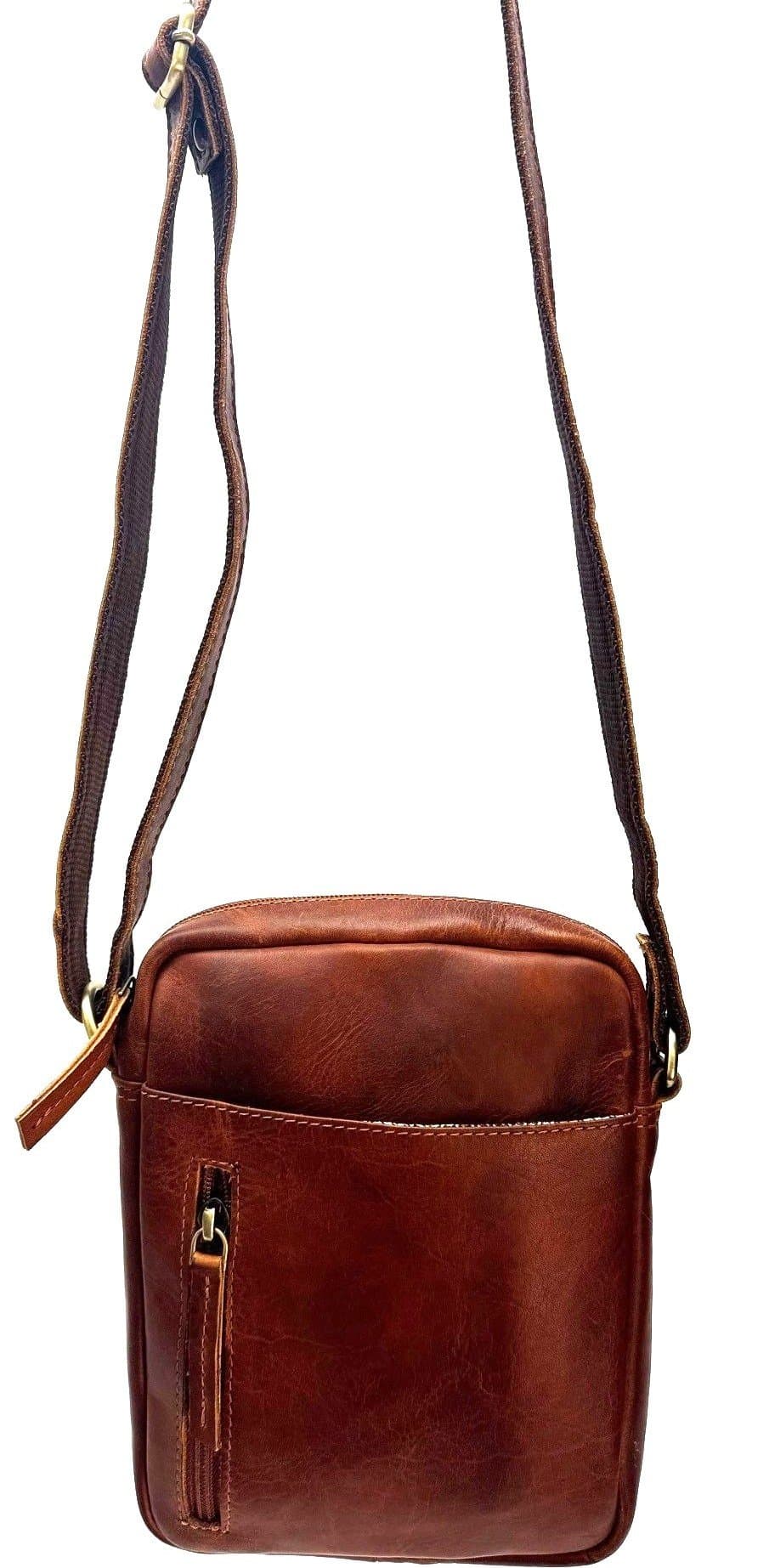 Borsa a tracolla da uomo in vera pelle nabuk ORLANDO, colore MARRONE, CHIAROSCURO, Made in Italy