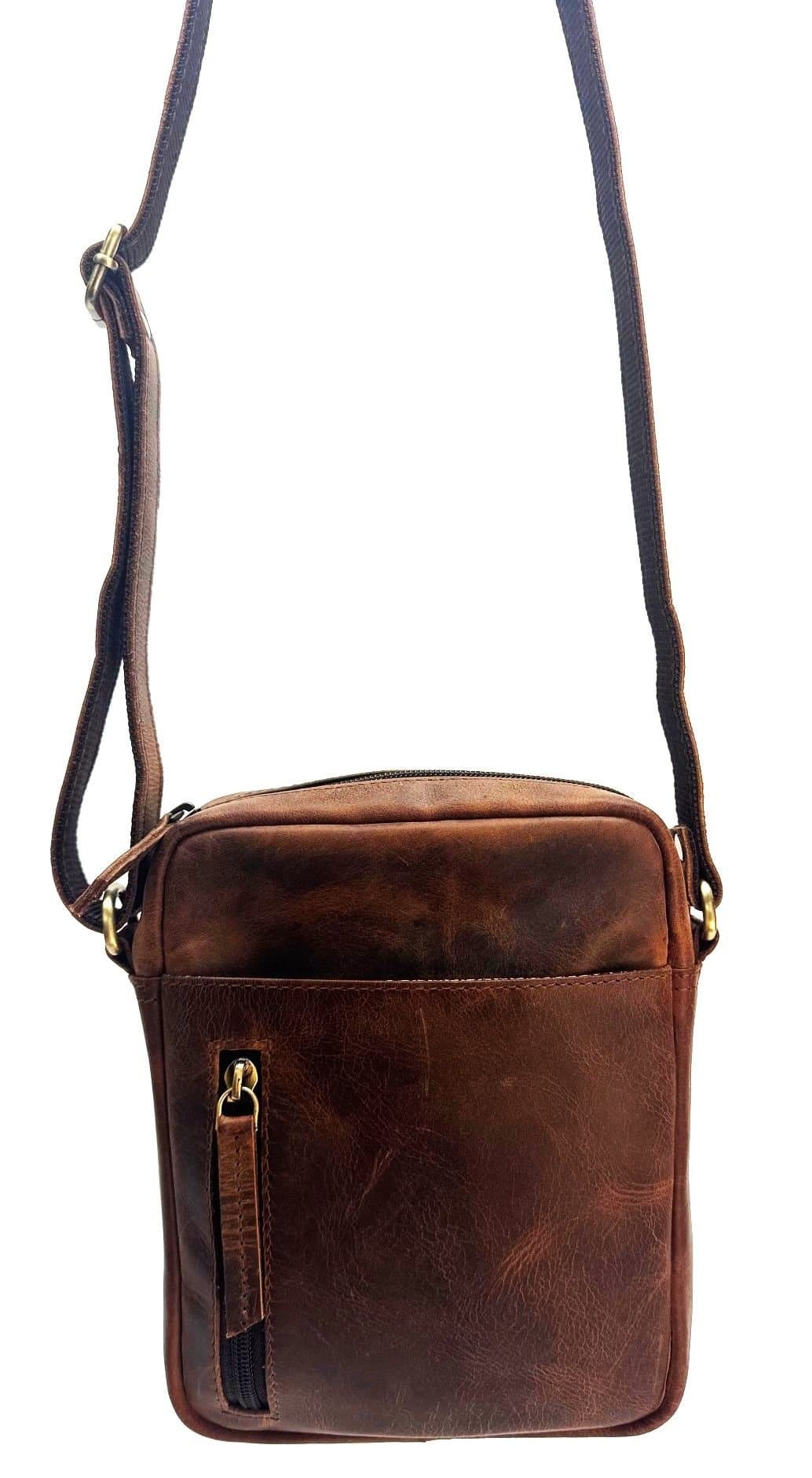 Borsa a tracolla da uomo in vera pelle nabuk ORLANDO, colore TESTA MORO, CHIAROSCURO, Made in Italy