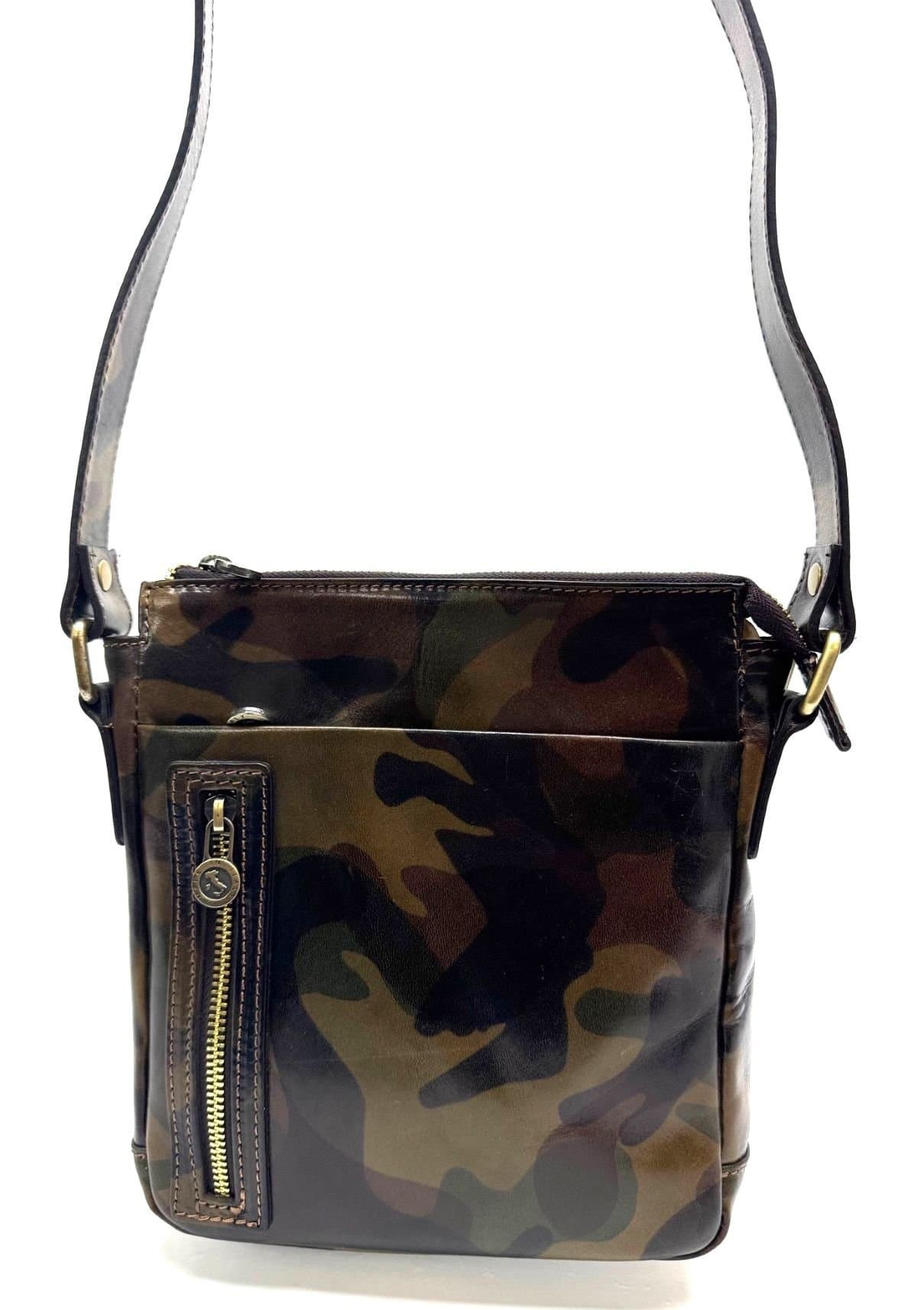 Borsa a tracolla da uomo in vero cuoio stampato, mod ENRICO, colore MULTICOLORE / MIMETICO, JUICE, Made in Italy.