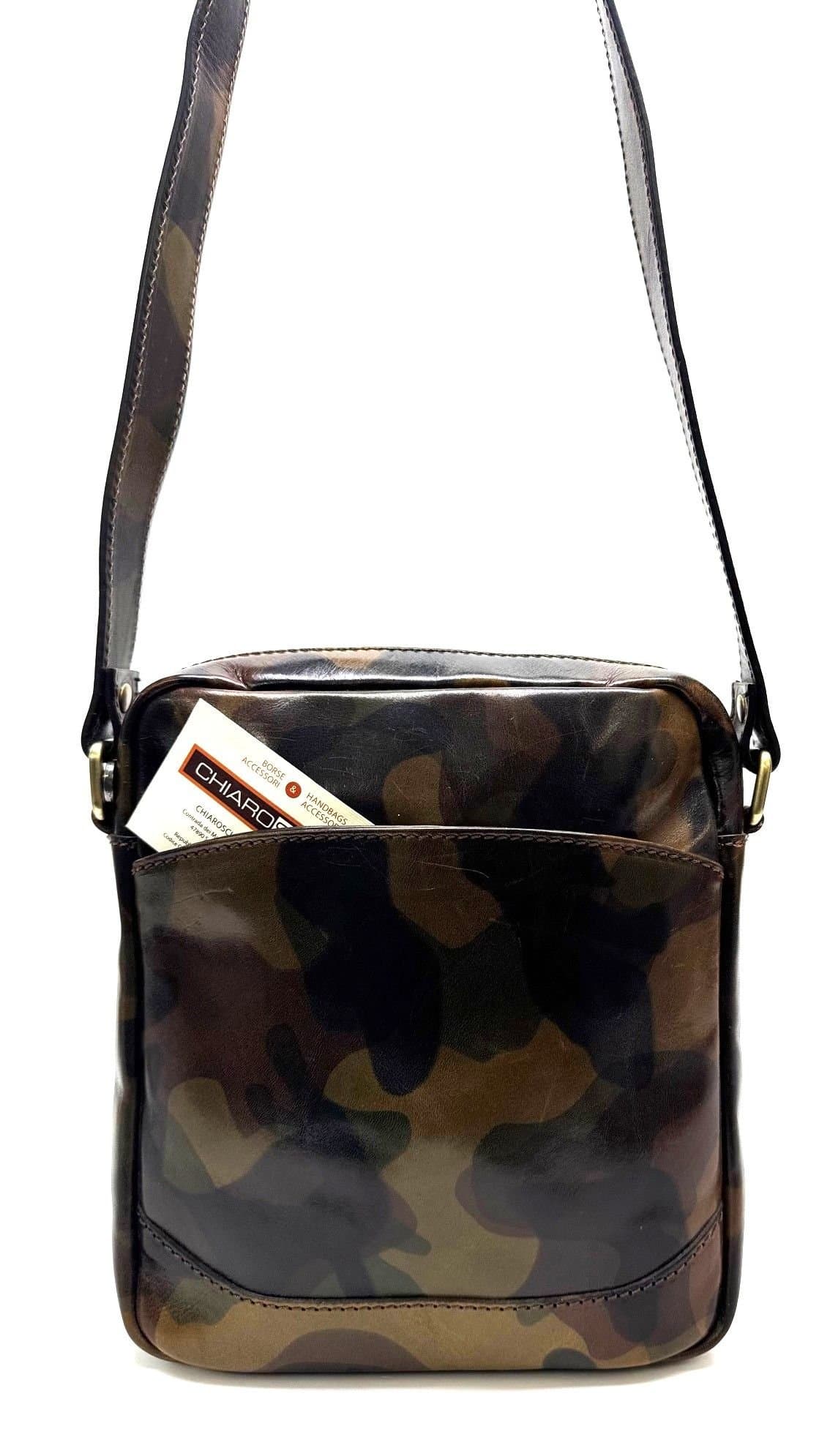 Borsa a tracolla da uomo in vero cuoio stampato, mod LUKAS colore MULTICOLORE / MIMETICO, JUICE, Made in Italy.