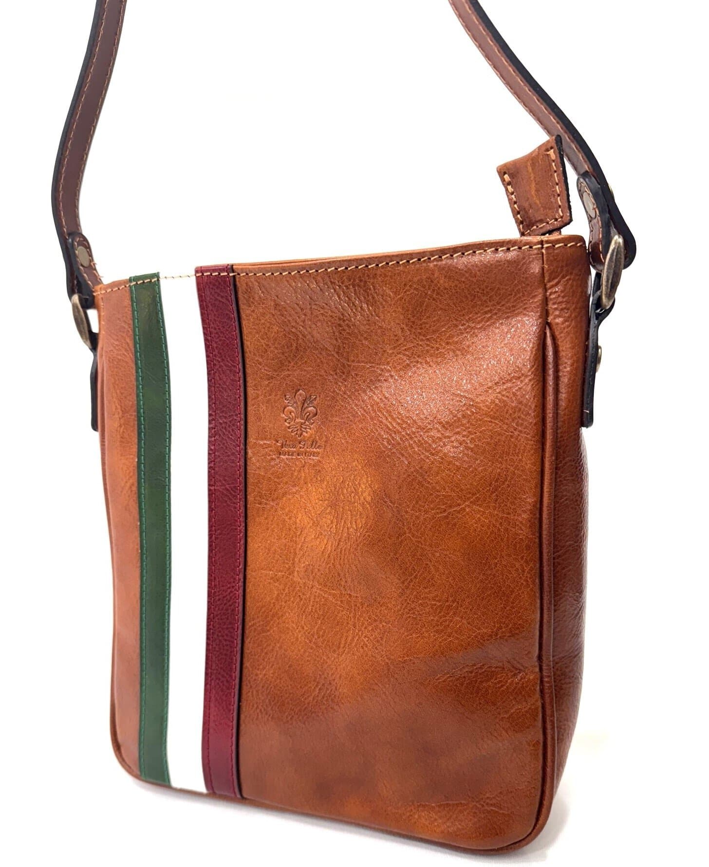 Borsa a tracolla da uomo in vera pelle VASCO, colore MIELE / BANDIERA ITALIANA ,CHIAROSCURO, Made in Italy