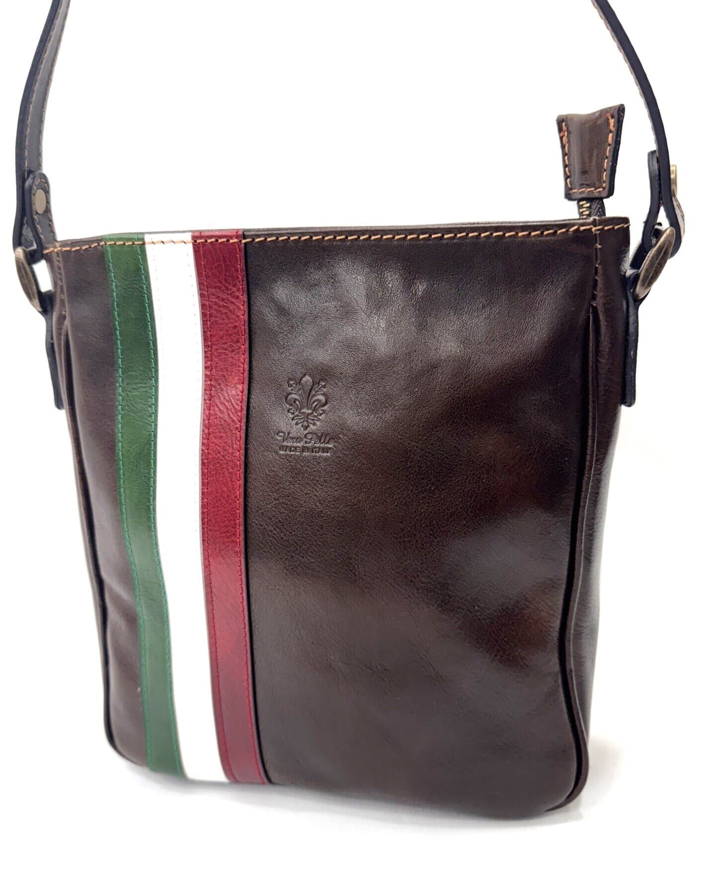 Borsa a tracolla da uomo in vera pelle VASCO, colore TESTA MORO / BANDIERA ITALIANA ,CHIAROSCURO, Made in Italy.
