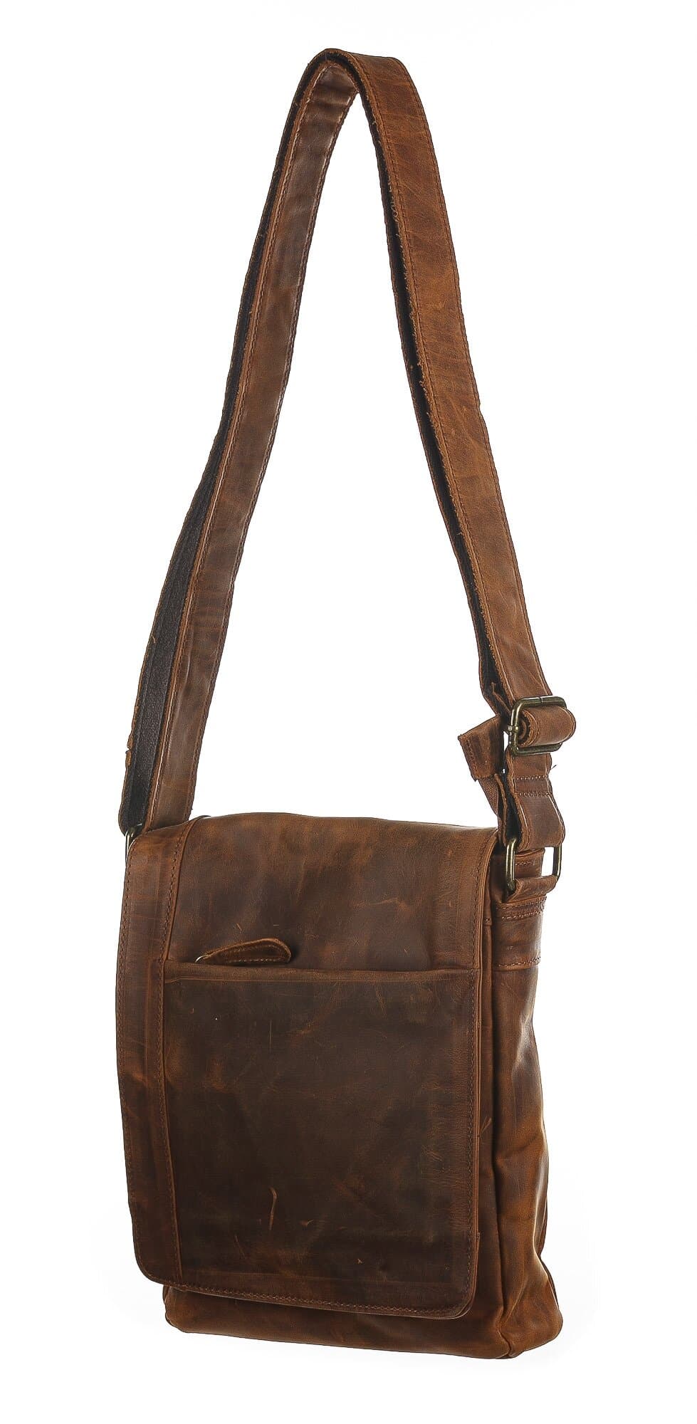 Borsa a tracolla da uomo in vera pelle nabuk DARIO, colore MARRONE, CHIAROSCURO, Made in Italy