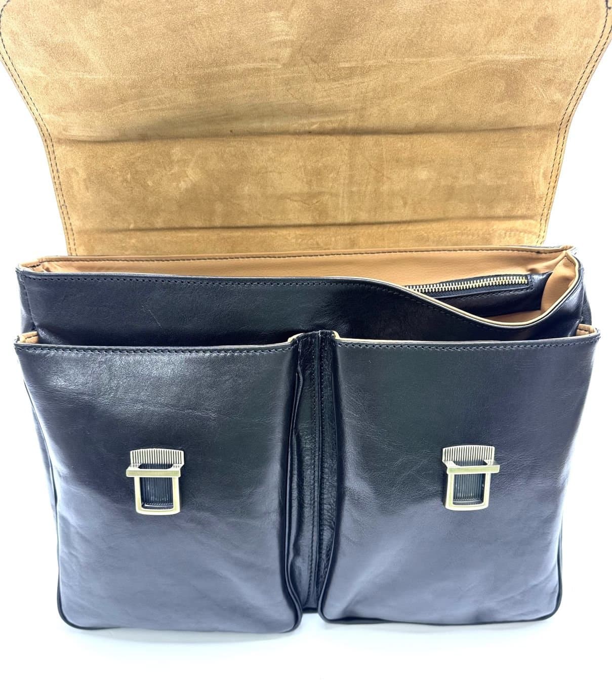 Borsa cartella/ufficio in vera pelle colore nero, mod.PATRIK, CHIAROSCURO, Made in Italy.