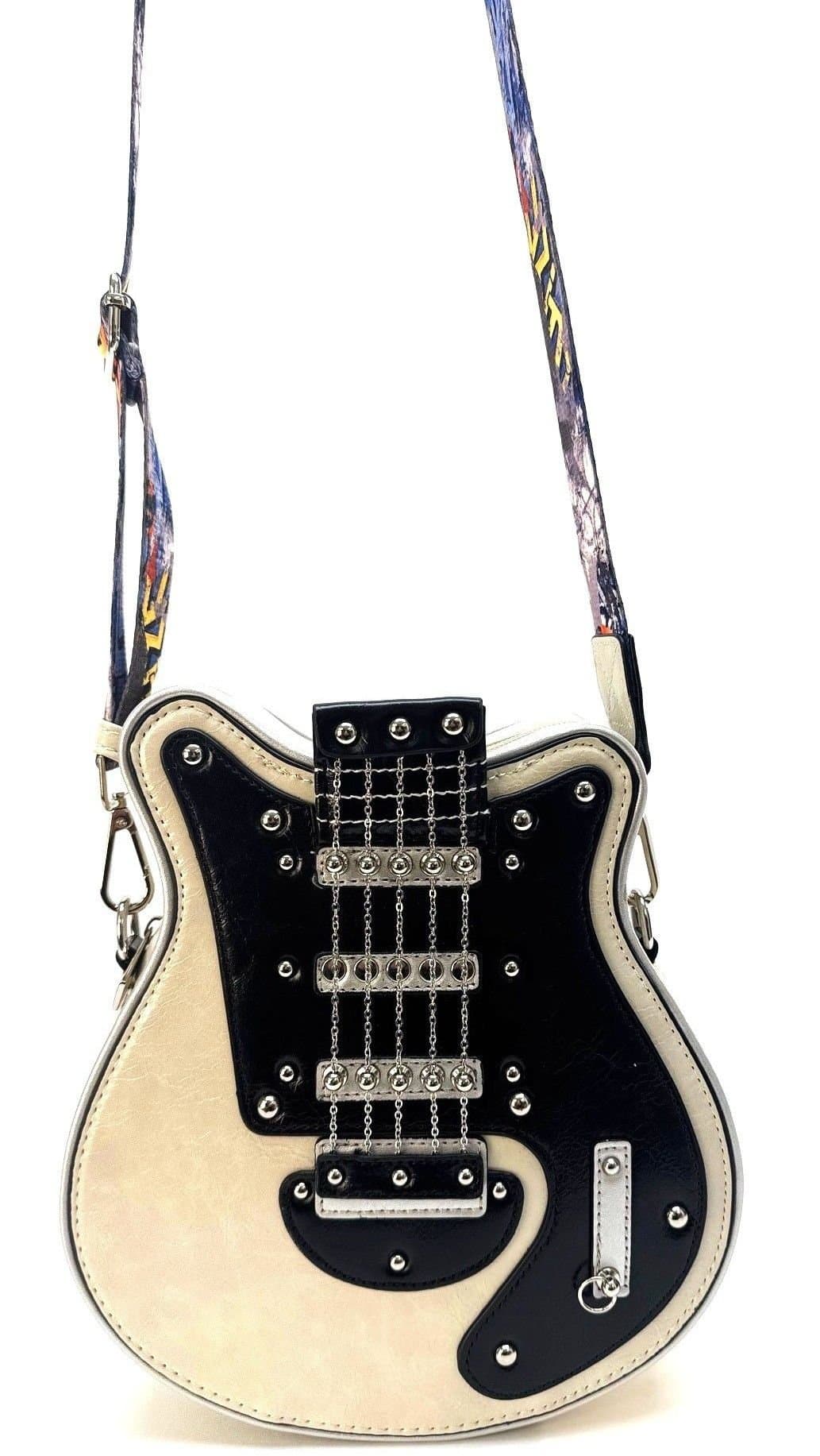 Borsa Guitar Lorien small con tracolla, Cosplay Steampunk, in ecopelle, forma chitarra, colore beige, ARIANNA DINI DESIGN