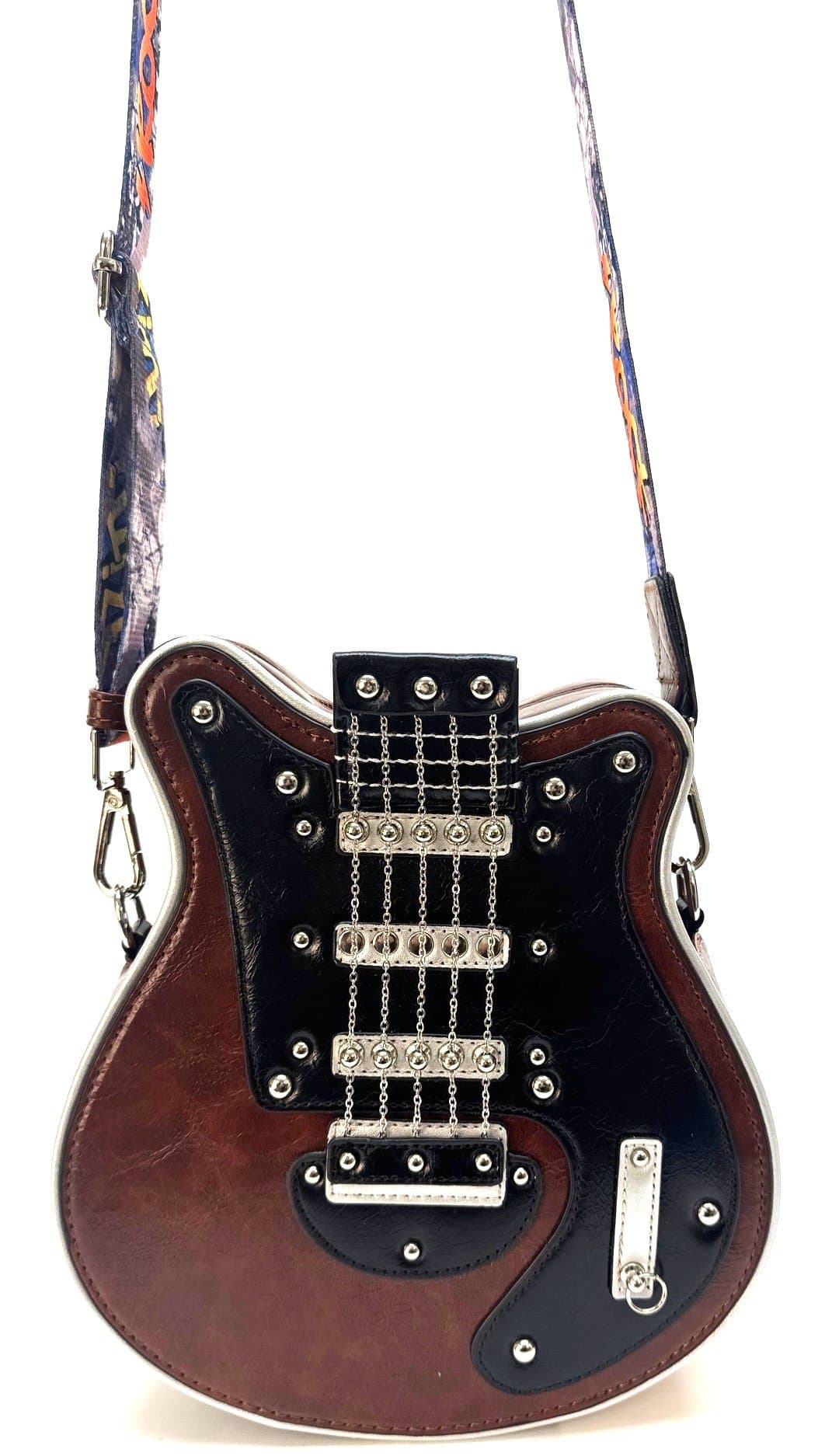 Borsa Guitar Lorien small con tracolla, Cosplay Steampunk, in ecopelle, forma chitarra, colore marrone, ARIANNA DINI DESIGN