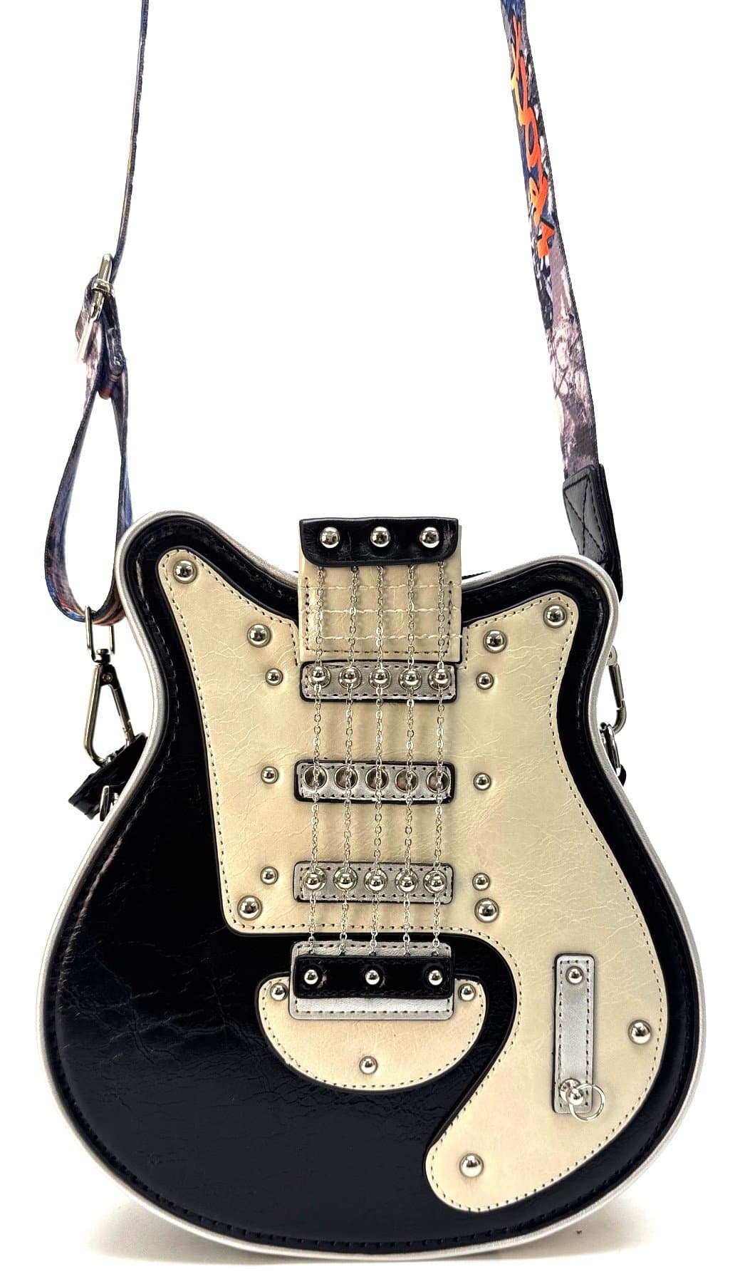 Borsa Guitar Lorien small con tracolla, Cosplay Steampunk, in ecopelle, forma chitarra, colore nero, ARIANNA DINI DESIGN