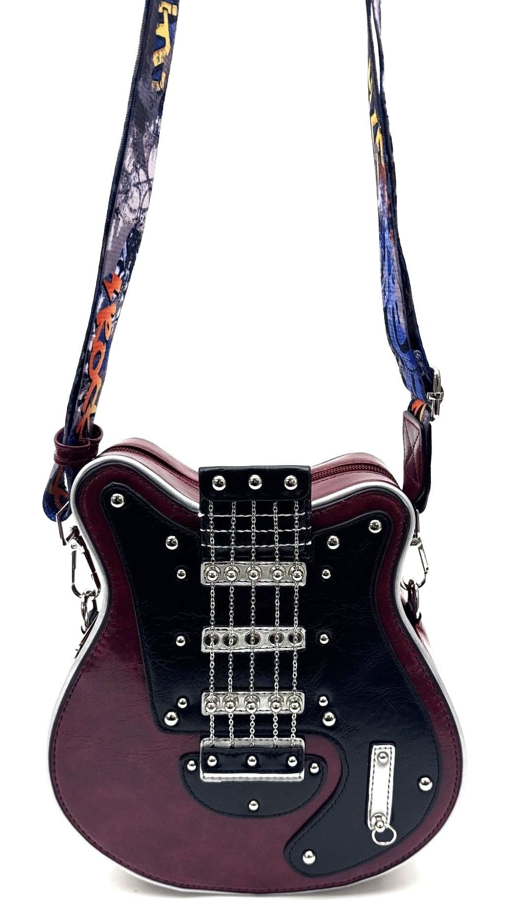 Borsa Guitar Lorien small con tracolla, Cosplay Steampunk, in ecopelle, forma chitarra, colore ROSSO, ARIANNA DINI DESIGN