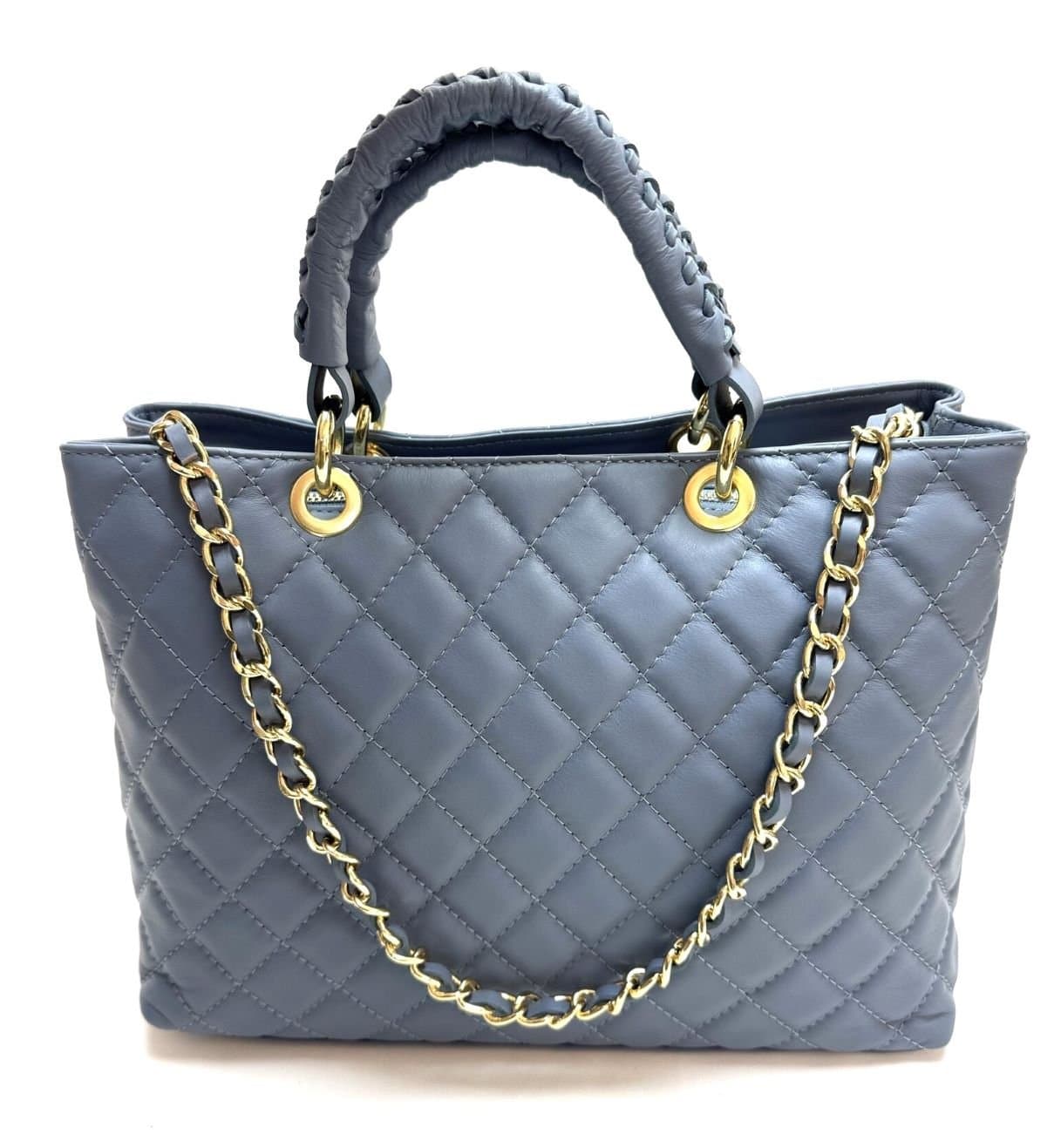 Borsa da donna in vera pelle CAMILLA MAXI, colore AZZURRO, CHIAROSCURO, Made in Italy