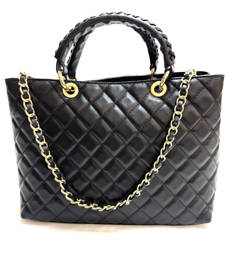 Borsa da donna in vera pelle CAMILLA MAXI, colore NERO, CHIAROSCURO, Made in Italy