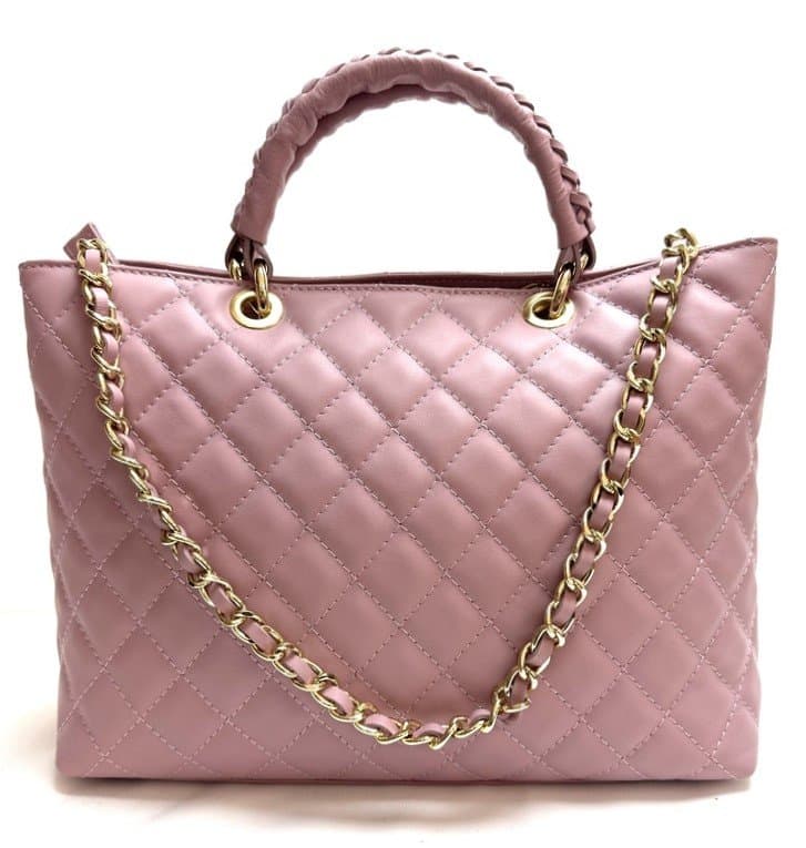 Borsa da donna in vera pelle CAMILLA MAXI, colore ROSA, CHIAROSCURO, Made in Italy