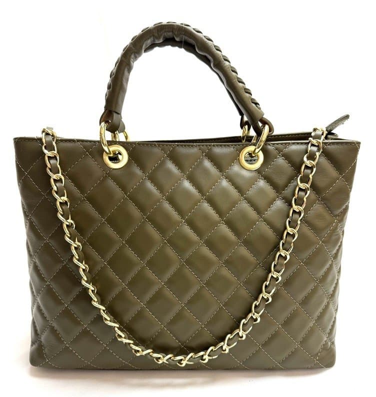 Borsa da donna in vera pelle CAMILLA MAXI, colore VERDE, CHIAROSCURO, Made in Italy.