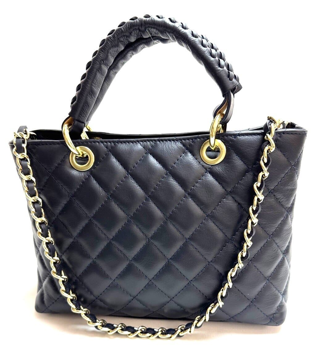 Borsa da donna in vera pelle CAMILLA SMALL, colore BLU, CHIAROSCURO, Made in Italy