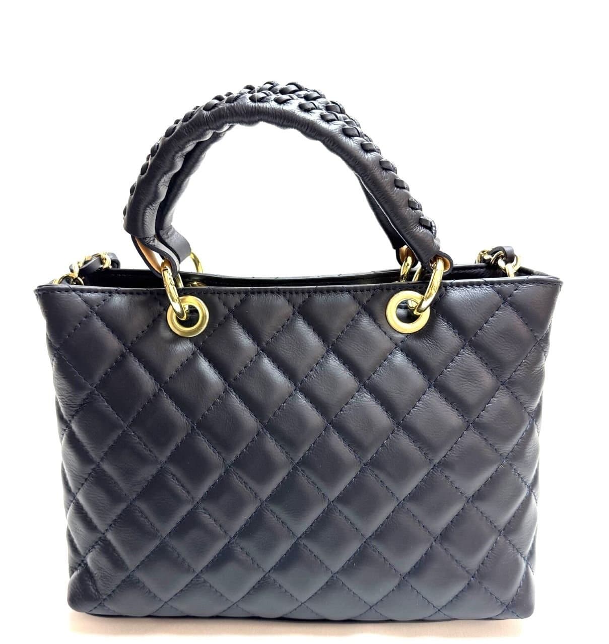 Borsa da donna in vera pelle CAMILLA SMALL, colore BLU, CHIAROSCURO, Made in Italy