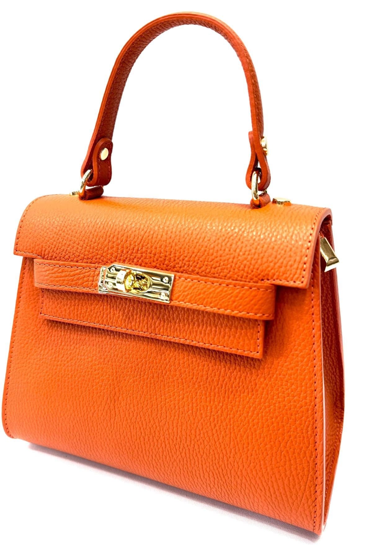 Borsa da donna in vera pelle KATY, colore ARANCIONE, CHIAROSCURO, Made in Italy.