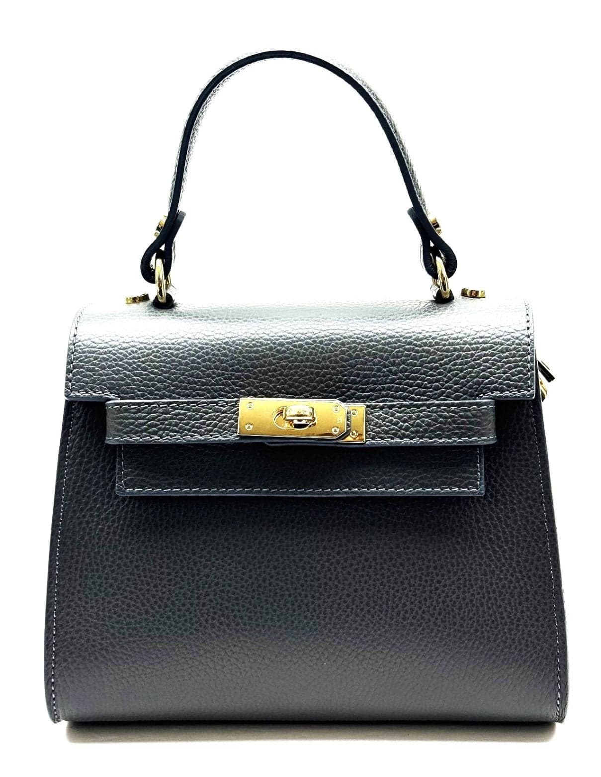 Borsa da donna in vera pelle KATY, colore BLU SCURO, CHIAROSCURO, Made in Italy