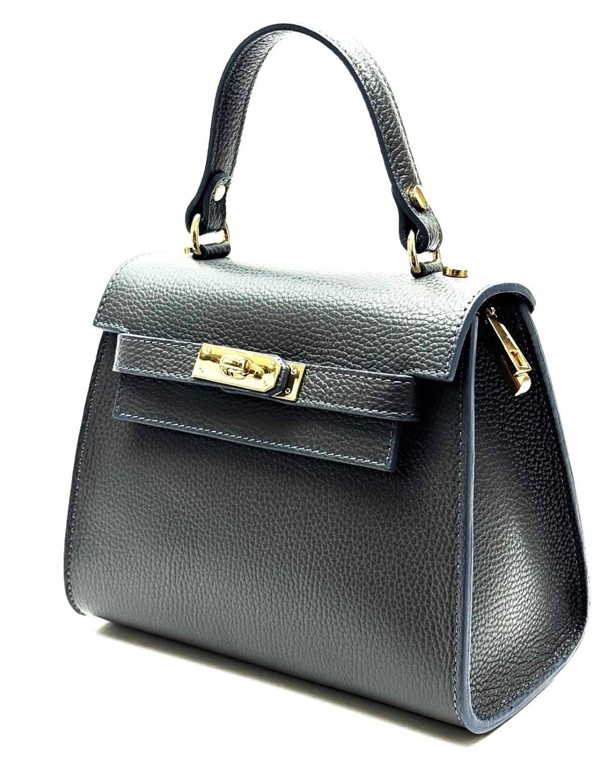 Borsa da donna in vera pelle KATY, colore BLU SCURO, CHIAROSCURO, Made in Italy.