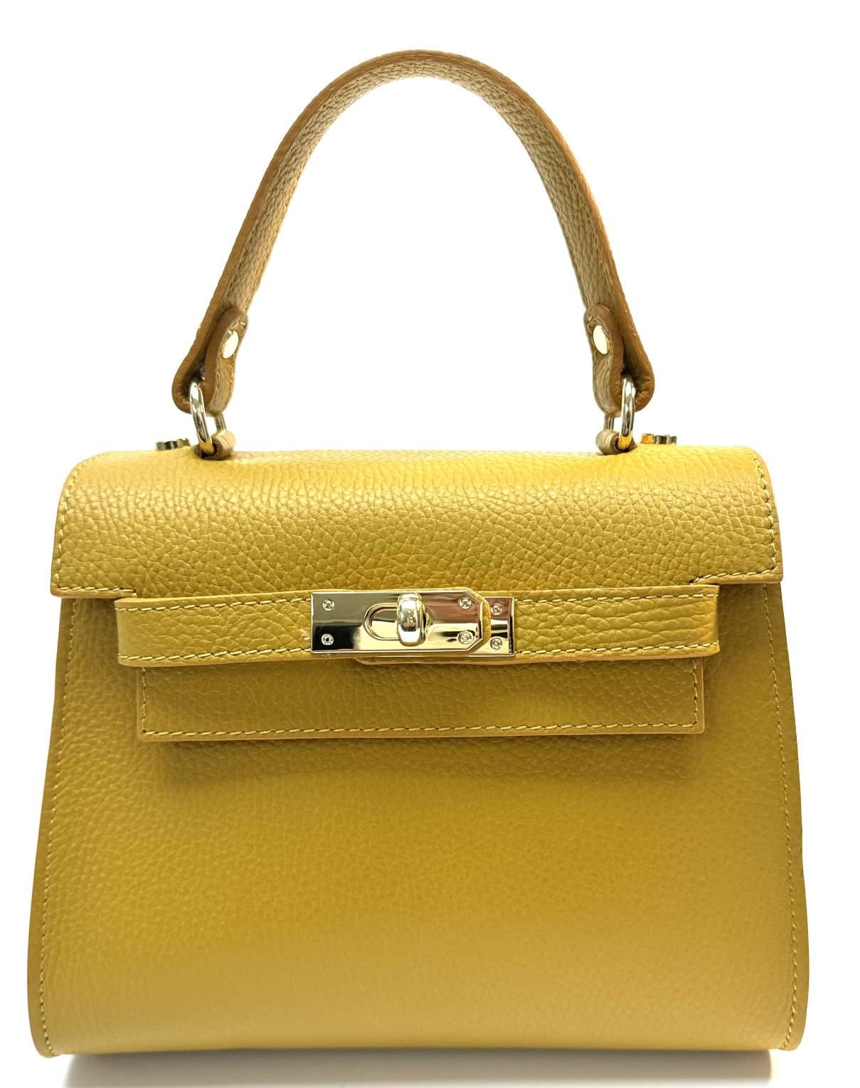 Borsa da donna in vera pelle KATY, colore GIALLO, CHIAROSCURO, Made in Italy.