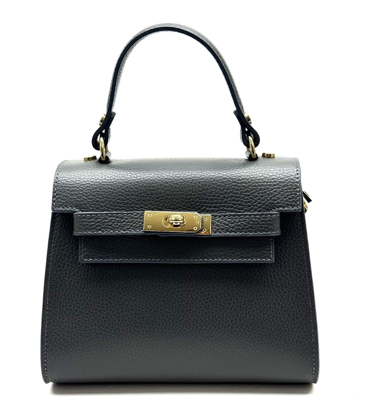 Borsa da donna in vera pelle KATY, colore GRIGIO, CHIAROSCURO, Made in Italy