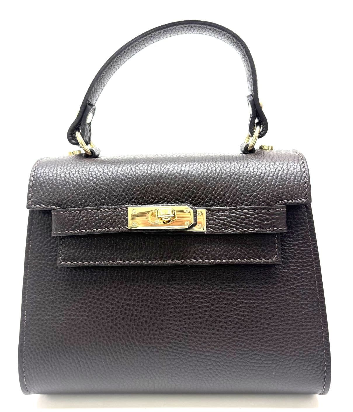 Borsa da donna in vera pelle KATY, colore TESTA MORO, CHIAROSCURO, Made in Italy