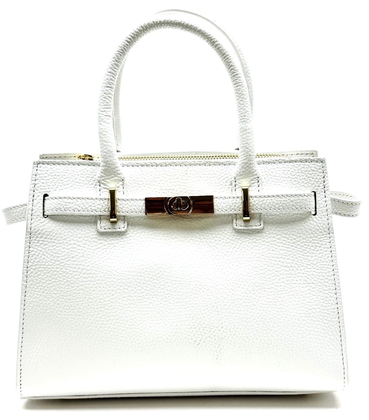 Borsa da donna in vera pelle KRISTAL, colore BIANCO, CHIAROSCURO, Made in Italy