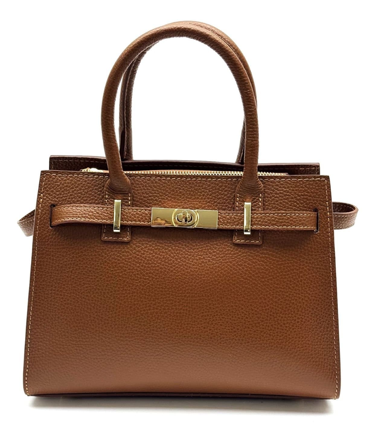 Borsa da donna in vera pelle KRISTAL, colore MIELE, CHIAROSCURO, Made in Italy