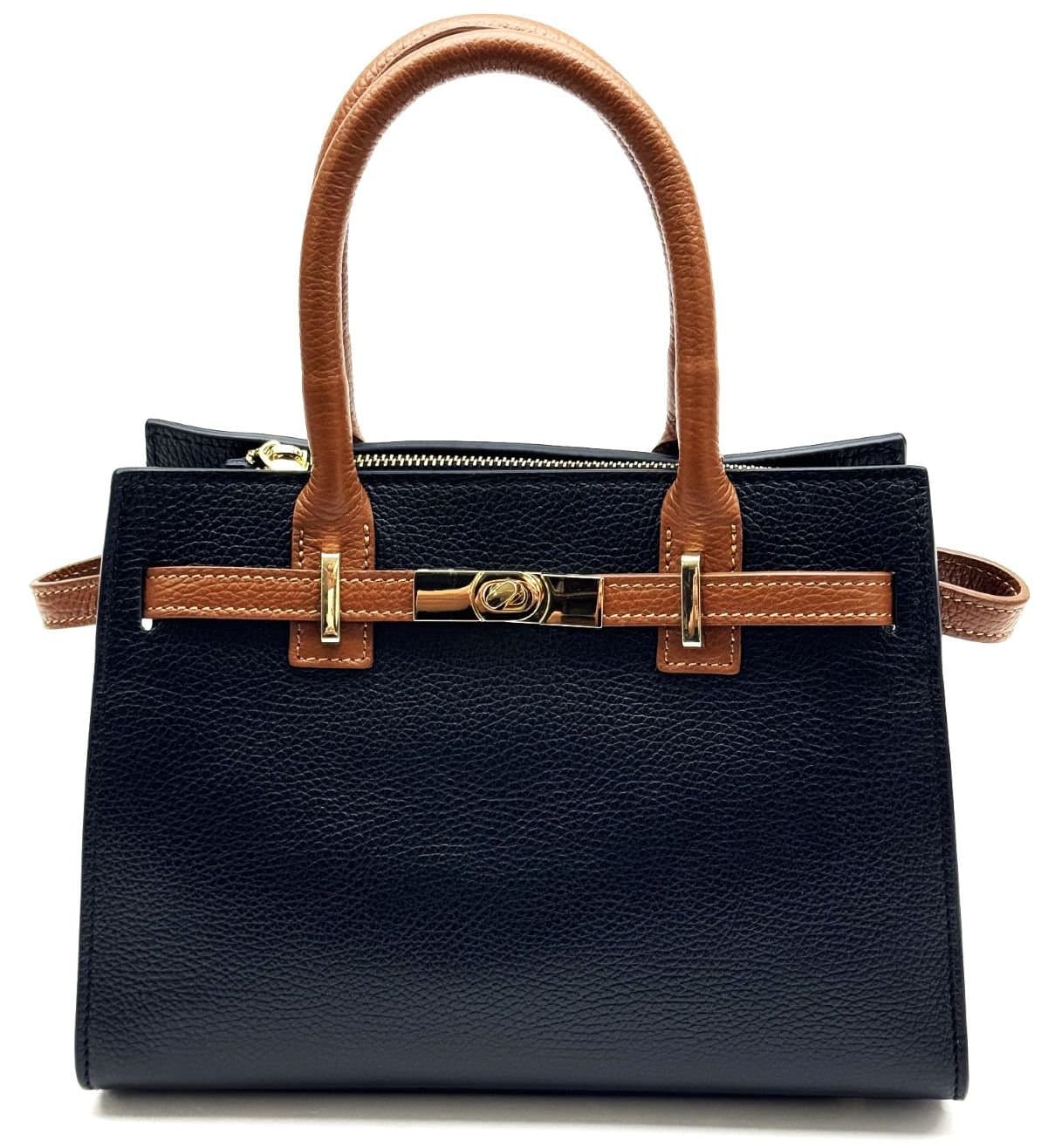 Borsa da donna in vera pelle KRISTAL, colore NERO, CHIAROSCURO, Made in Italy