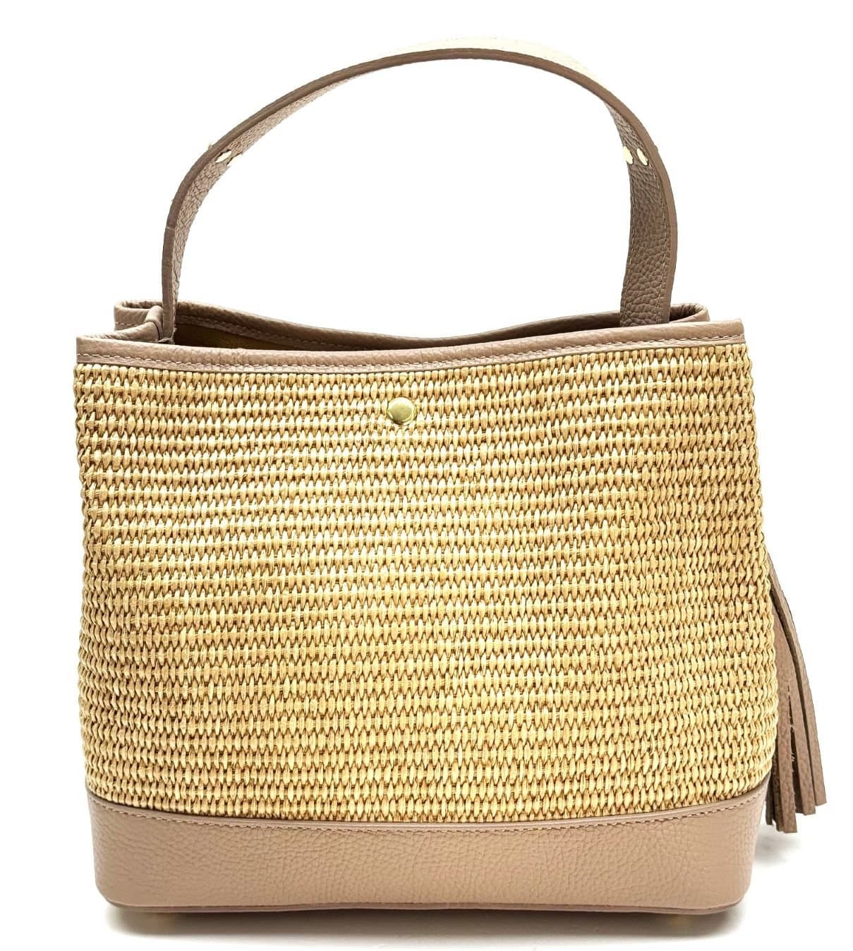 Borsa da donna in vera pelle / rafia AMELIA colore ROSA CIPRIA, CHIAROSCURO, Made in Italy.