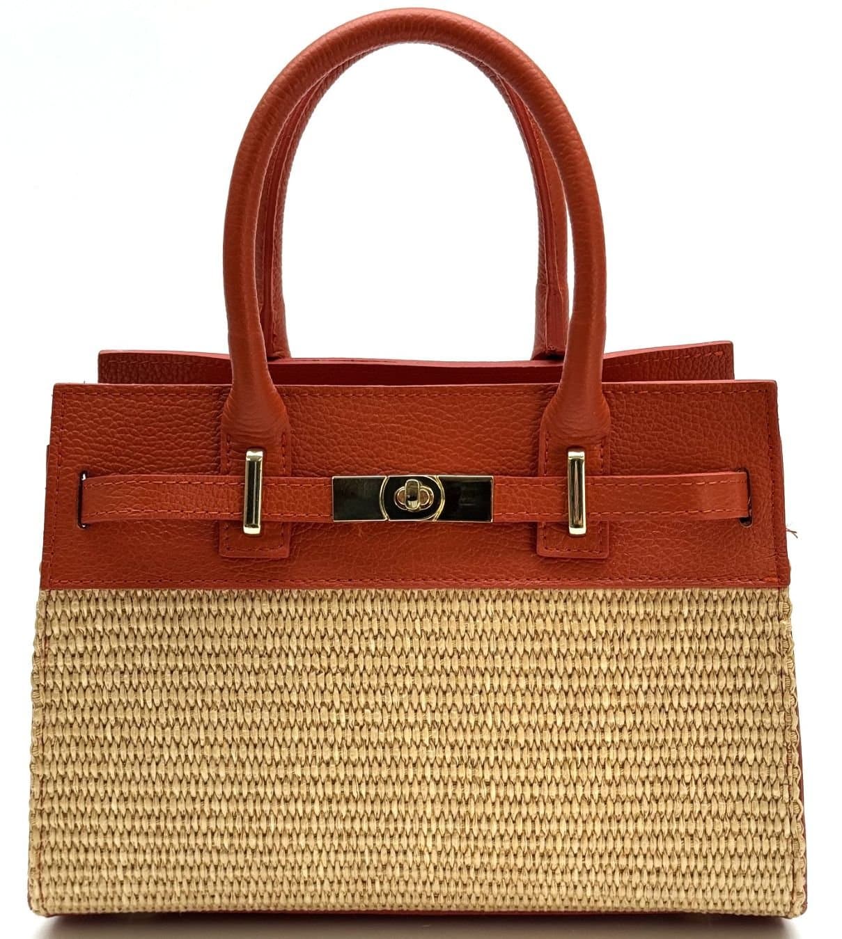 Women's bag in genuine leather / raffia BICE colour BEIGE, CHIAROSCURO, Made in Italy