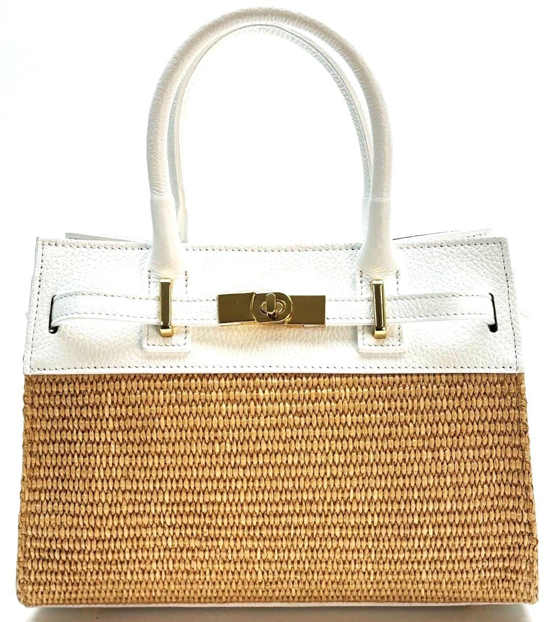 Borsa da donna in vera pelle / rafia BICE colore BIANCO, CHIAROSCURO, Made in Italy