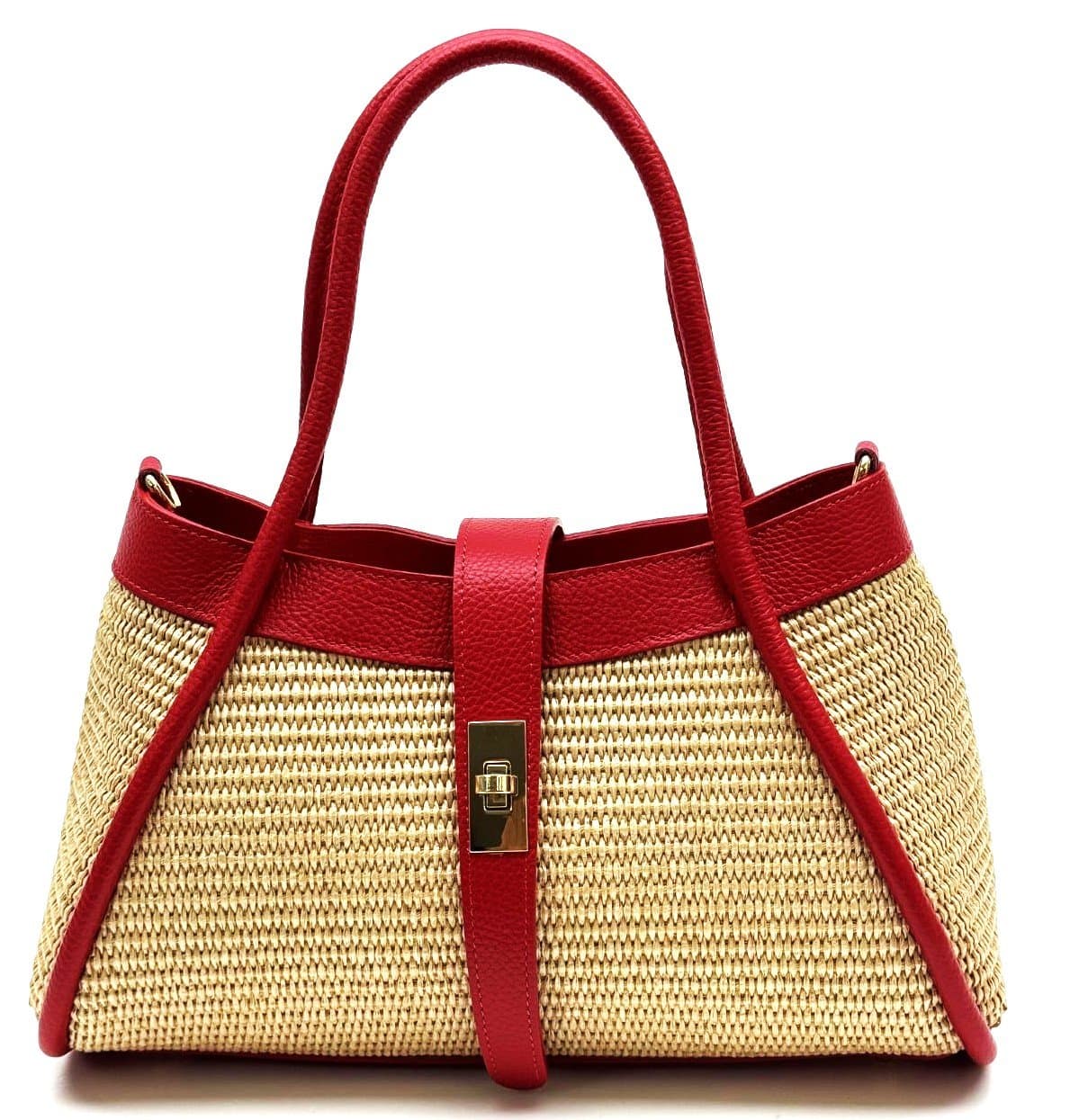 Borsa da donna in vera pelle / rafia KARA colore ROSSO, CHIAROSCURO, Made in Italy