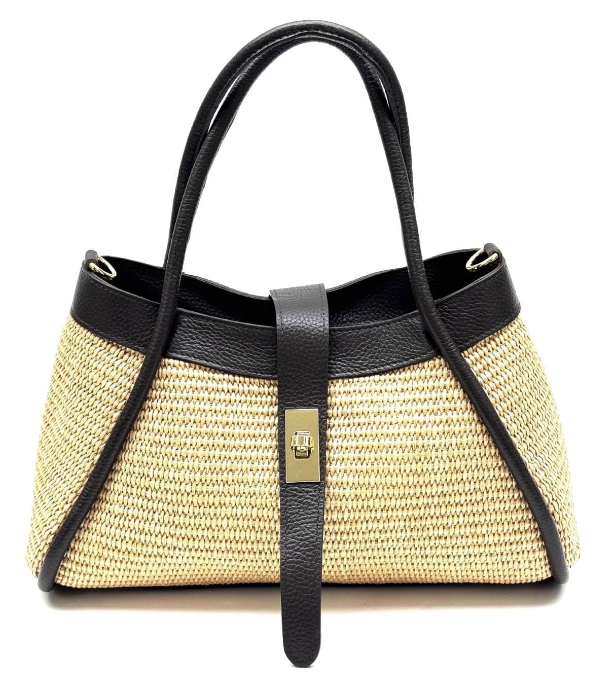 Borsa da donna in vera pelle / rafia KARA colore TESTA MORO, CHIAROSCURO, Made in Italy
