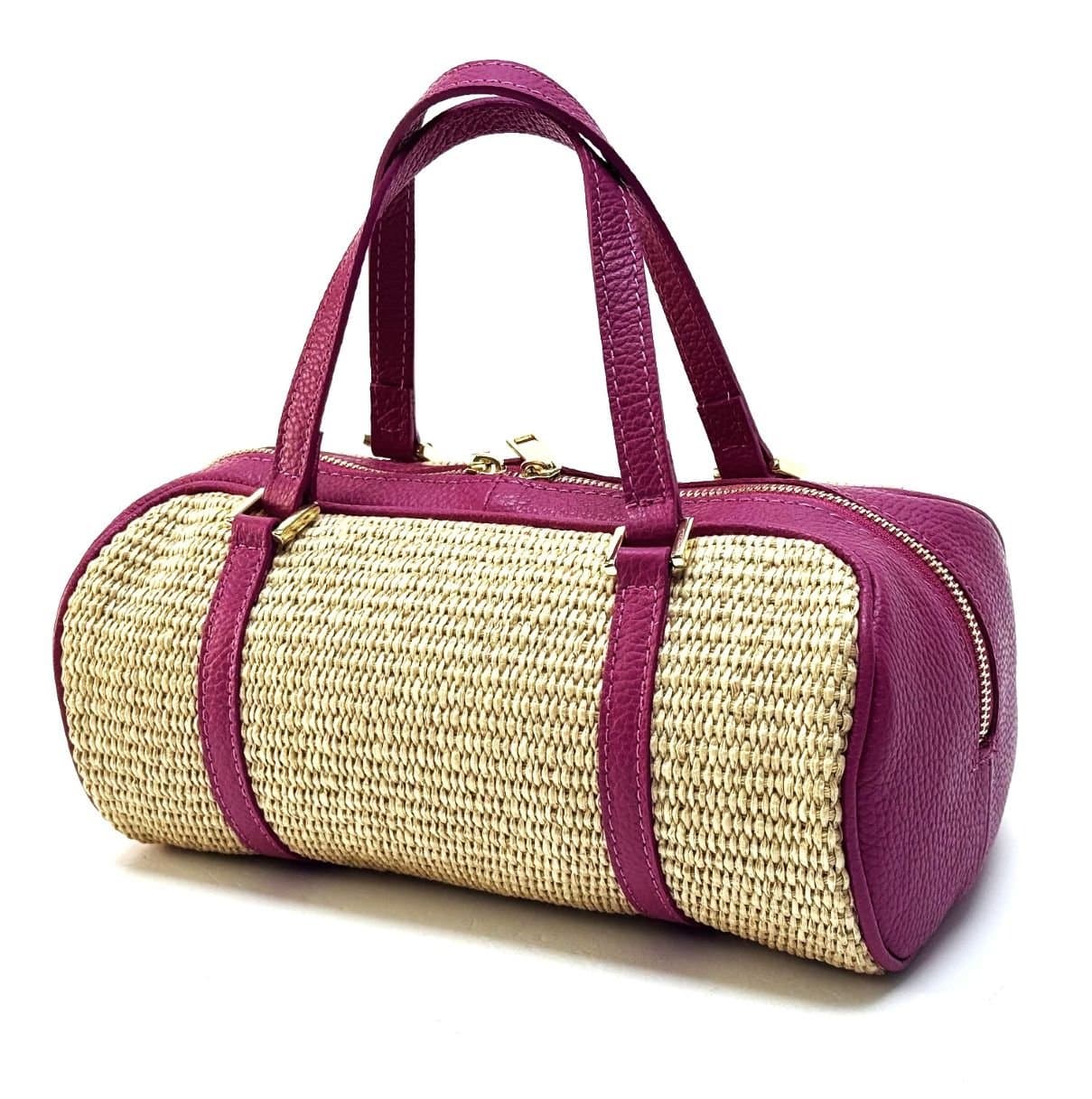 Borsa da donna in vera pelle / rafia SALMA colore fucsia RAFIA, CHIAROSCURO, Made in Italy.