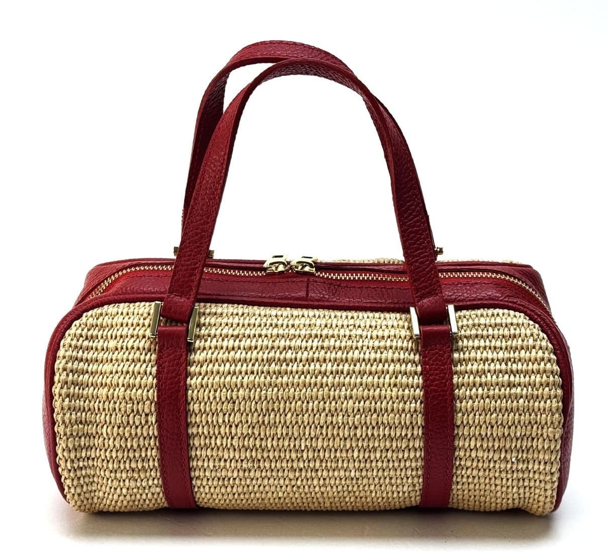Borsa da donna in vera pelle / rafia SALMA colore rosso RAFIA, CHIAROSCURO, Made in Italy.