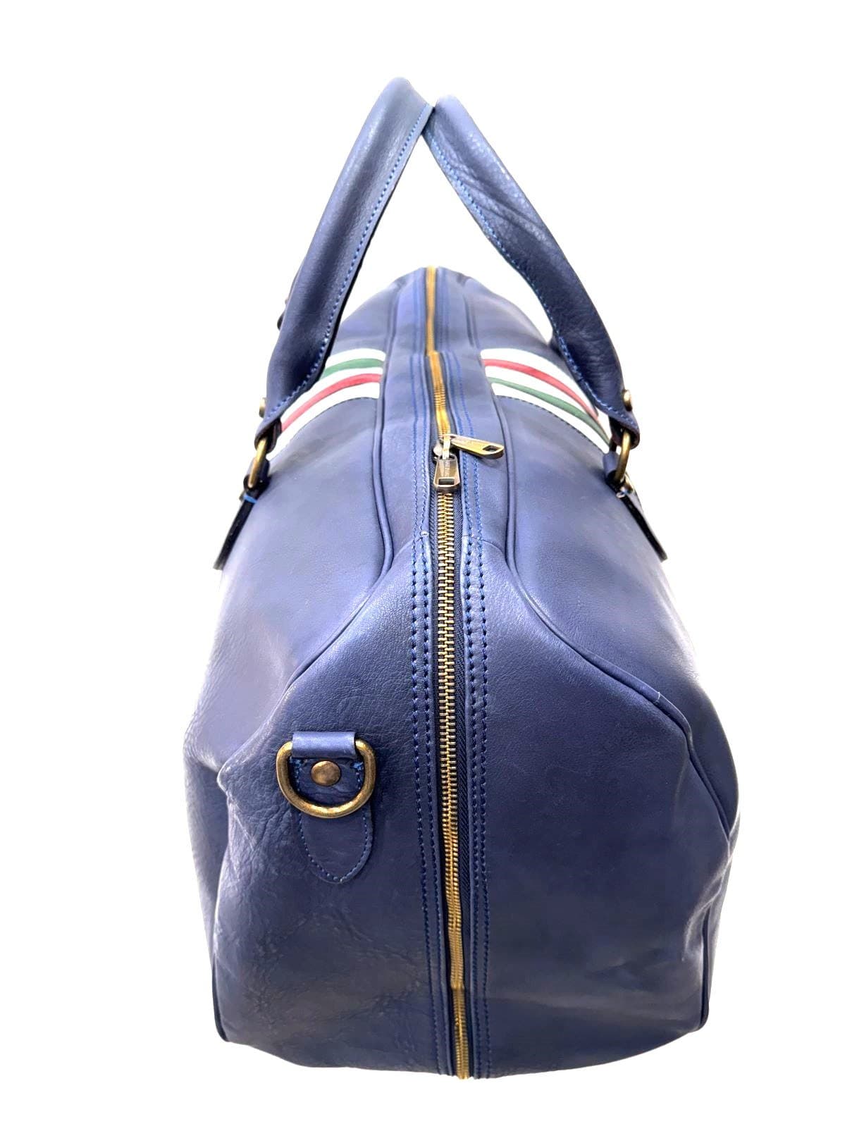 Borsa da viaggio uomo / donna in vera pelle, bandiera tricolore Italiana CHIAROSCURO mod. TIMAVO MAXI, colore BLU, Made in Italy. (Borsa)
