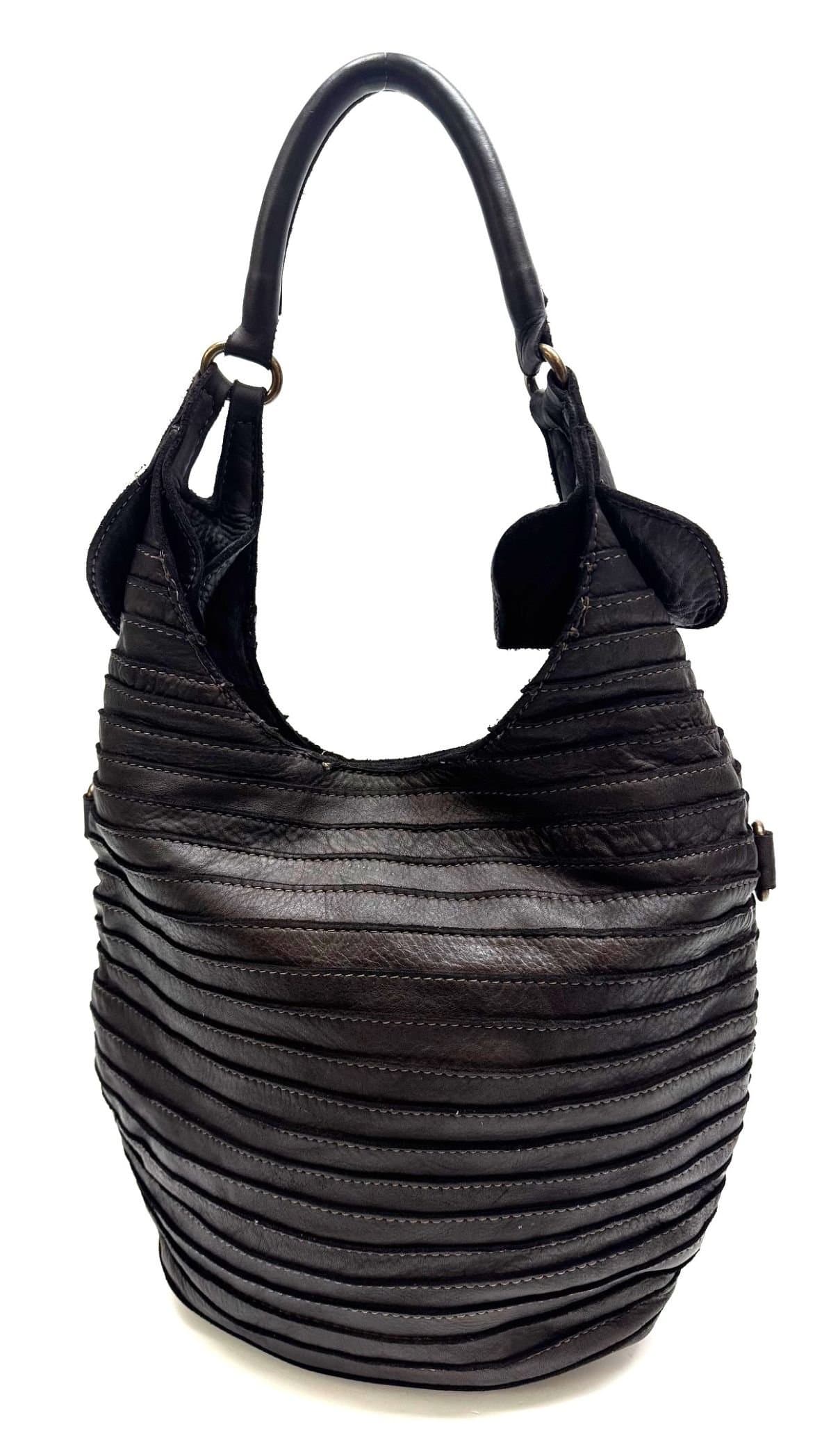 Borsa donna ARTEMIA in vera pelle vintage, colore TESTA MORO, CHIAROSCURO, Made in Italy