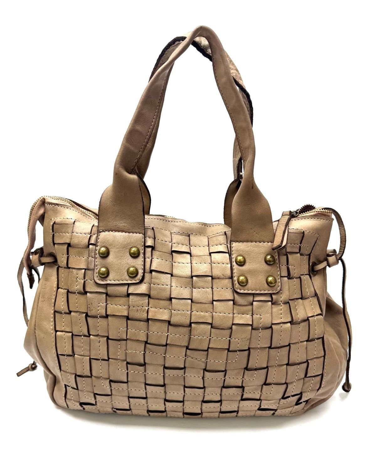 Borsa donna ASIA a spalla in vera pelle morbida, colore TAUPE, VINTAGE, CHIAROSCURO, Made in Italy