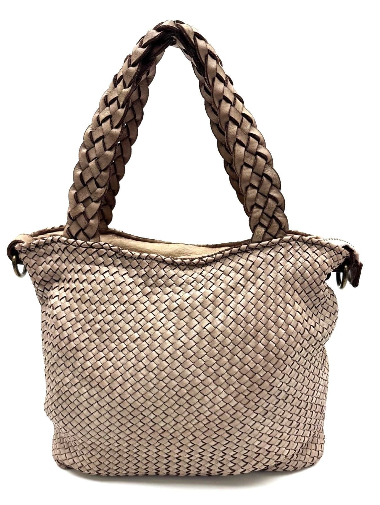 AURORA women's bag in genuine vintage leather, BEIGE, CHIAROSCURO color, Made in Italy.
