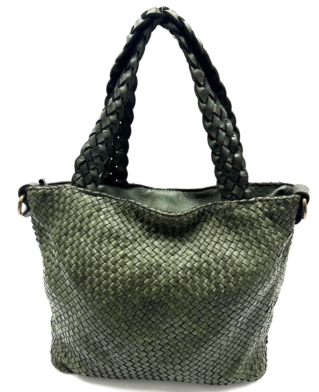 AURORA women's bag in genuine vintage leather, GREEN, CHIAROSCURO color, Made in Italy.