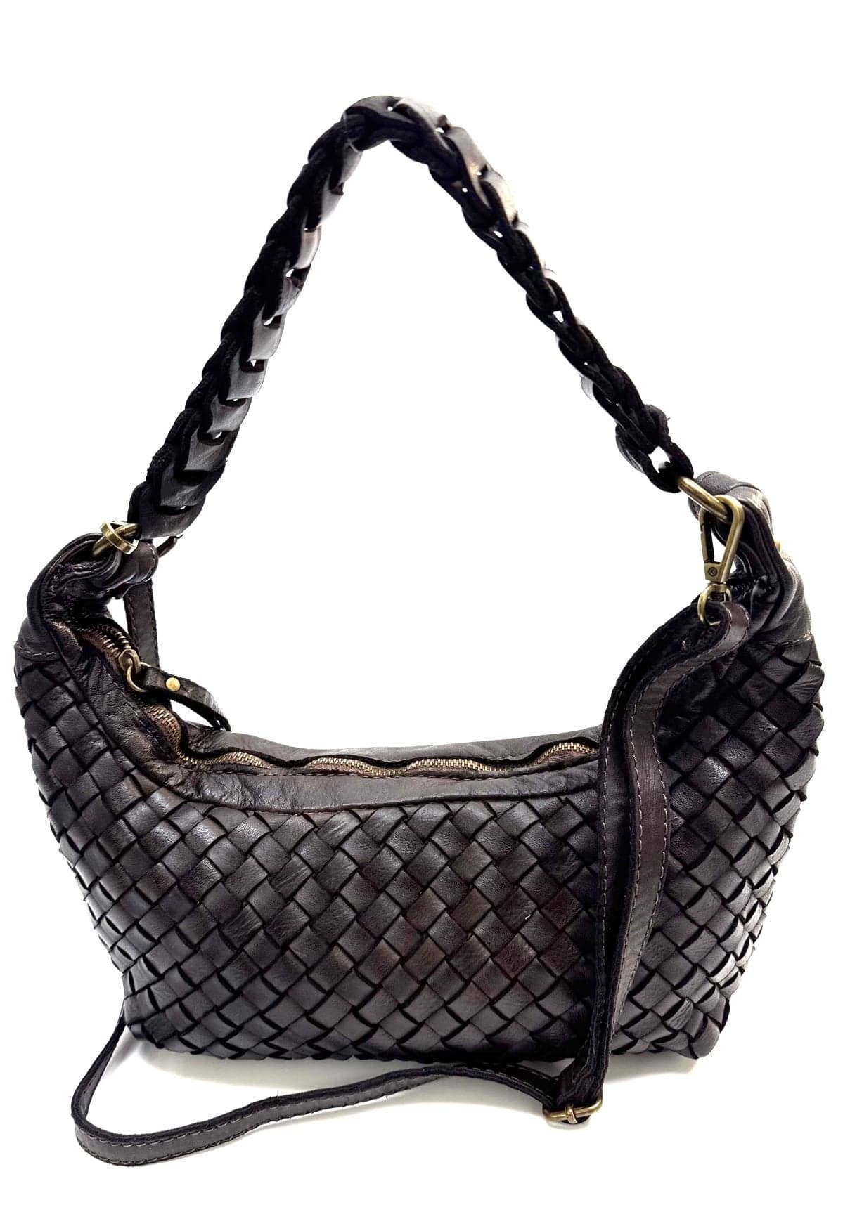 Borsa donna BABILA in vera pelle vintage, colore TESTA DI MORO, CHIAROSCURO, Made in Italy