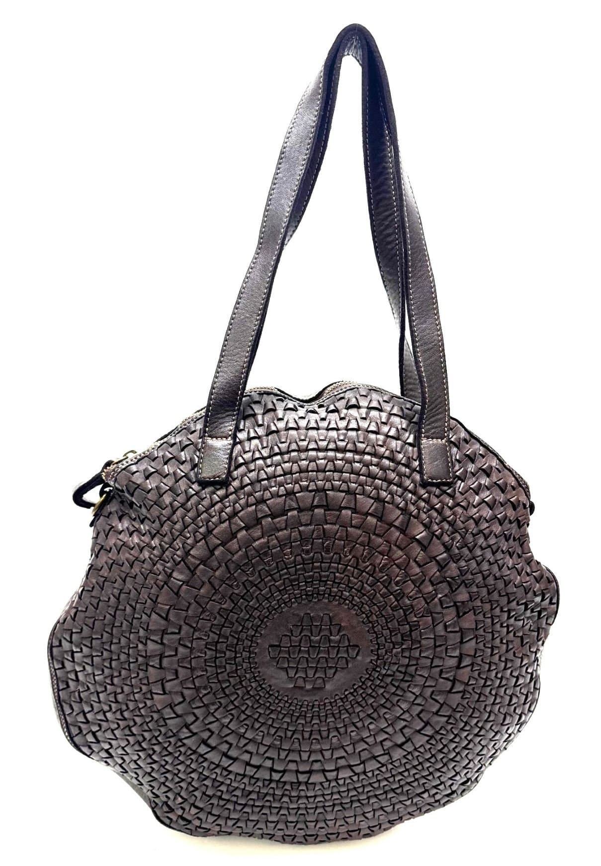 Borsa donna CESIRA in vera pelle vintage, colore TESTA MORO, CHIAROSCURO, Made in Italy