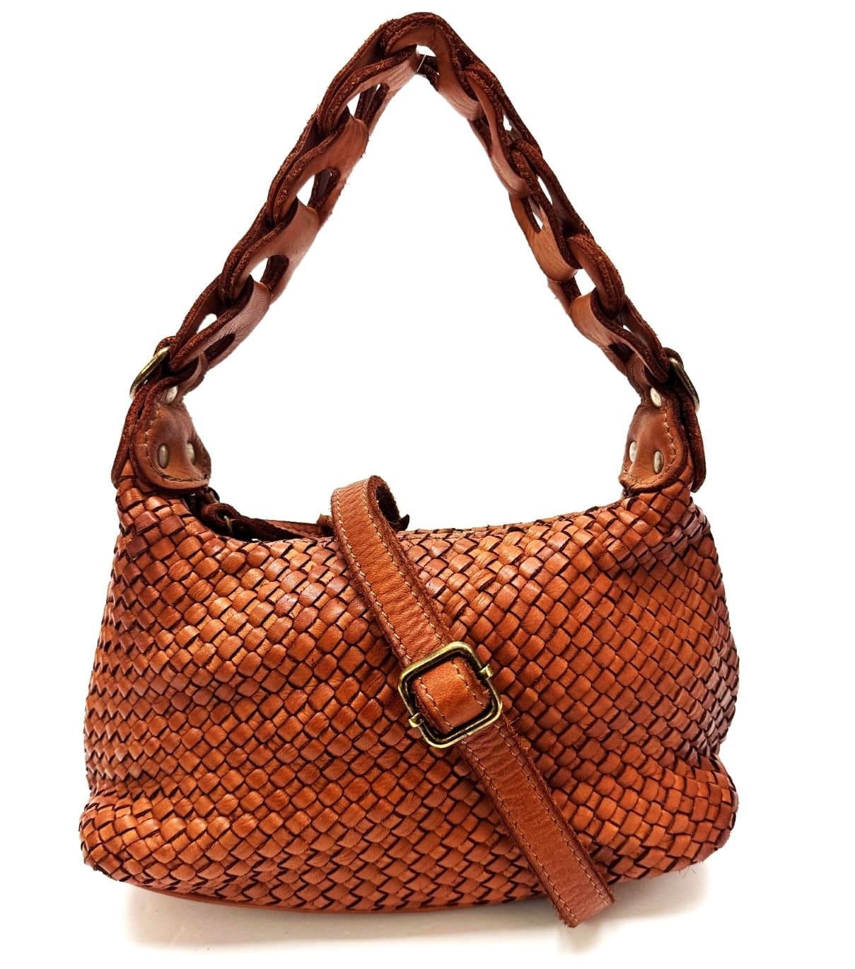 Borsa donna CINZIA SMALL in vera pelle vintage, colore MIELE, CHIAROSCURO, Made in Italy