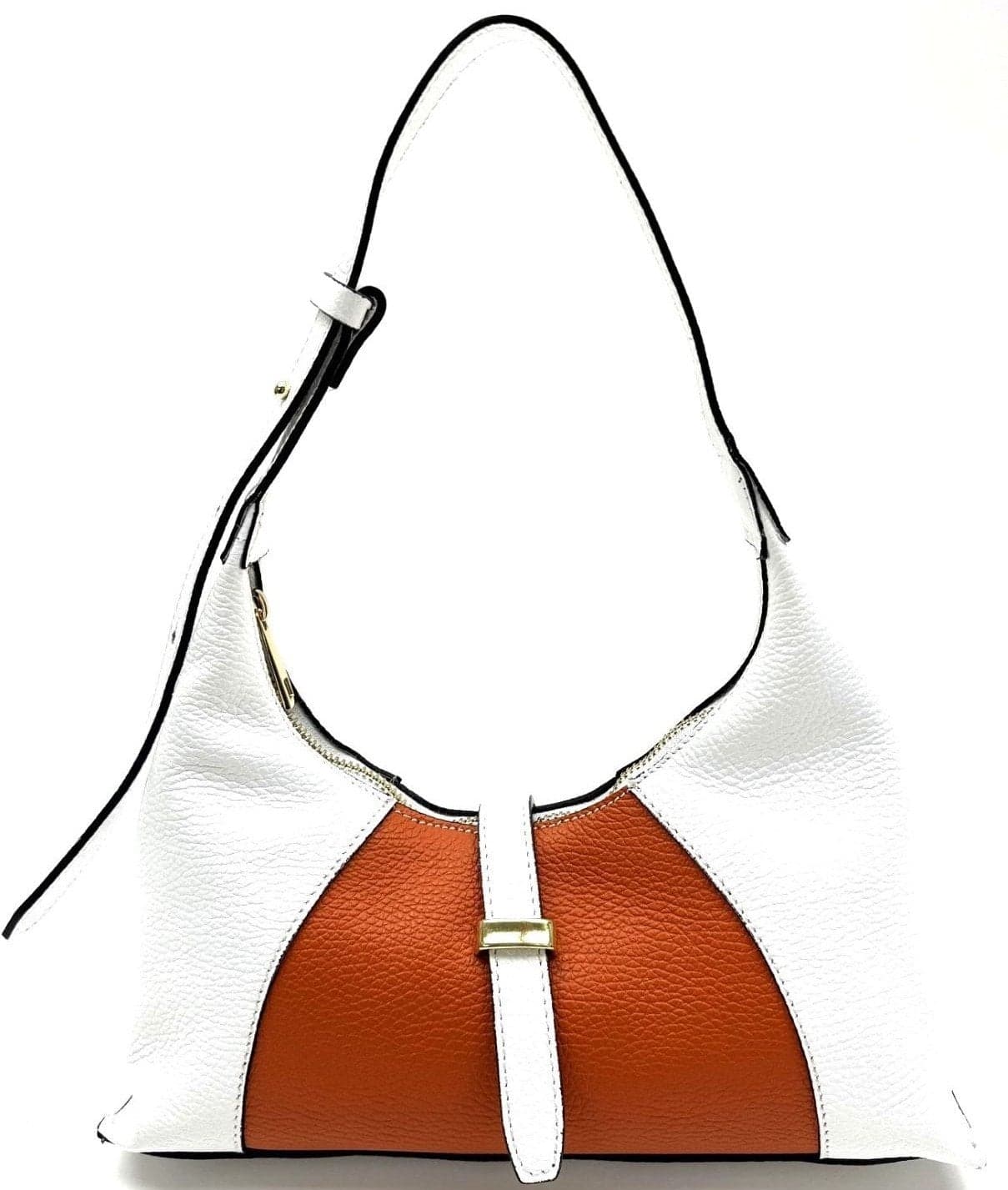 Borsa donna ELENA a spalla in vera pelle morbida, colore BIANCO, CHIAROSCURO Made in Italy.