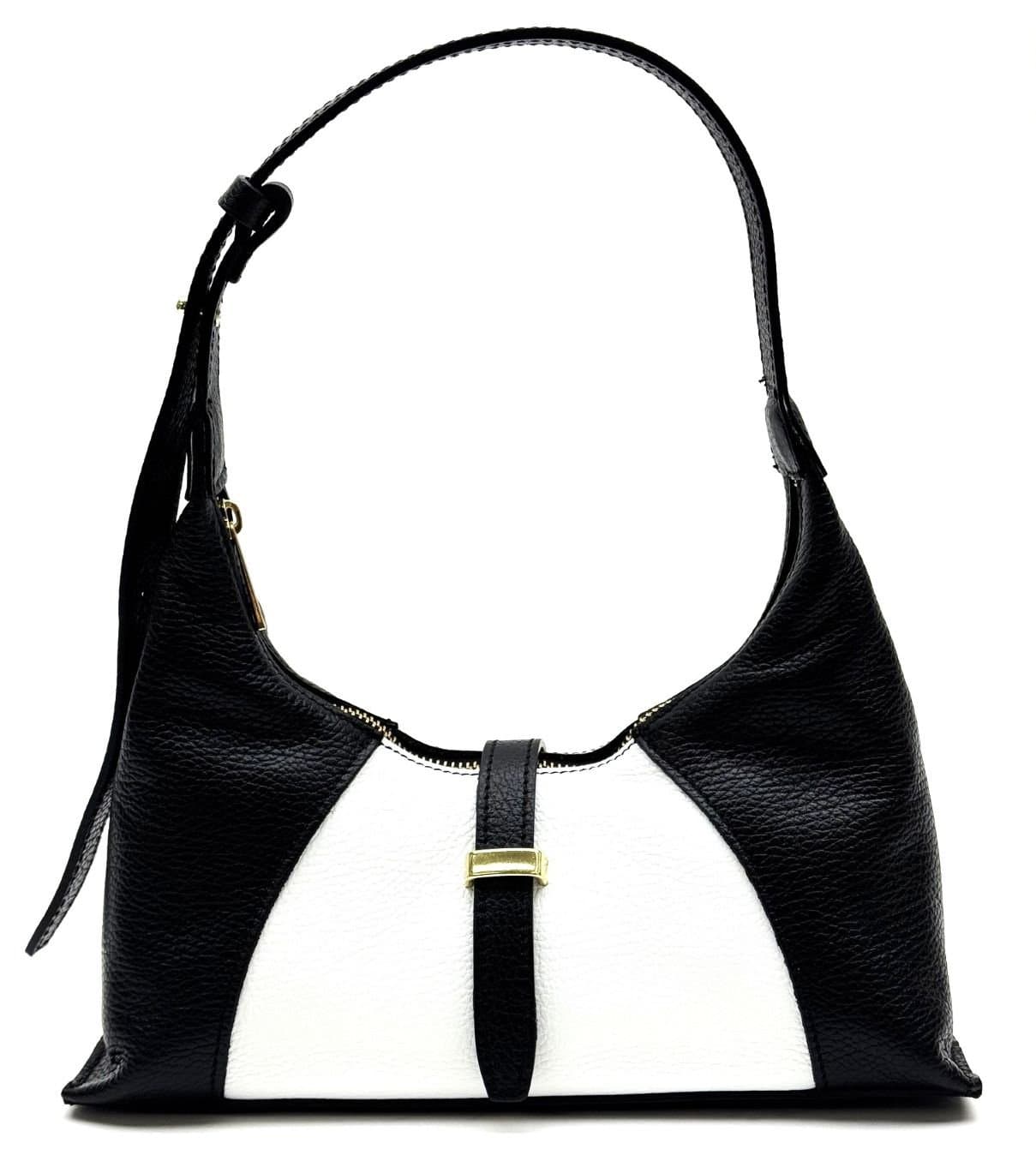 Borsa donna ELENA a spalla in vera pelle morbida, colore NERO, CHIAROSCURO Made in Italy.