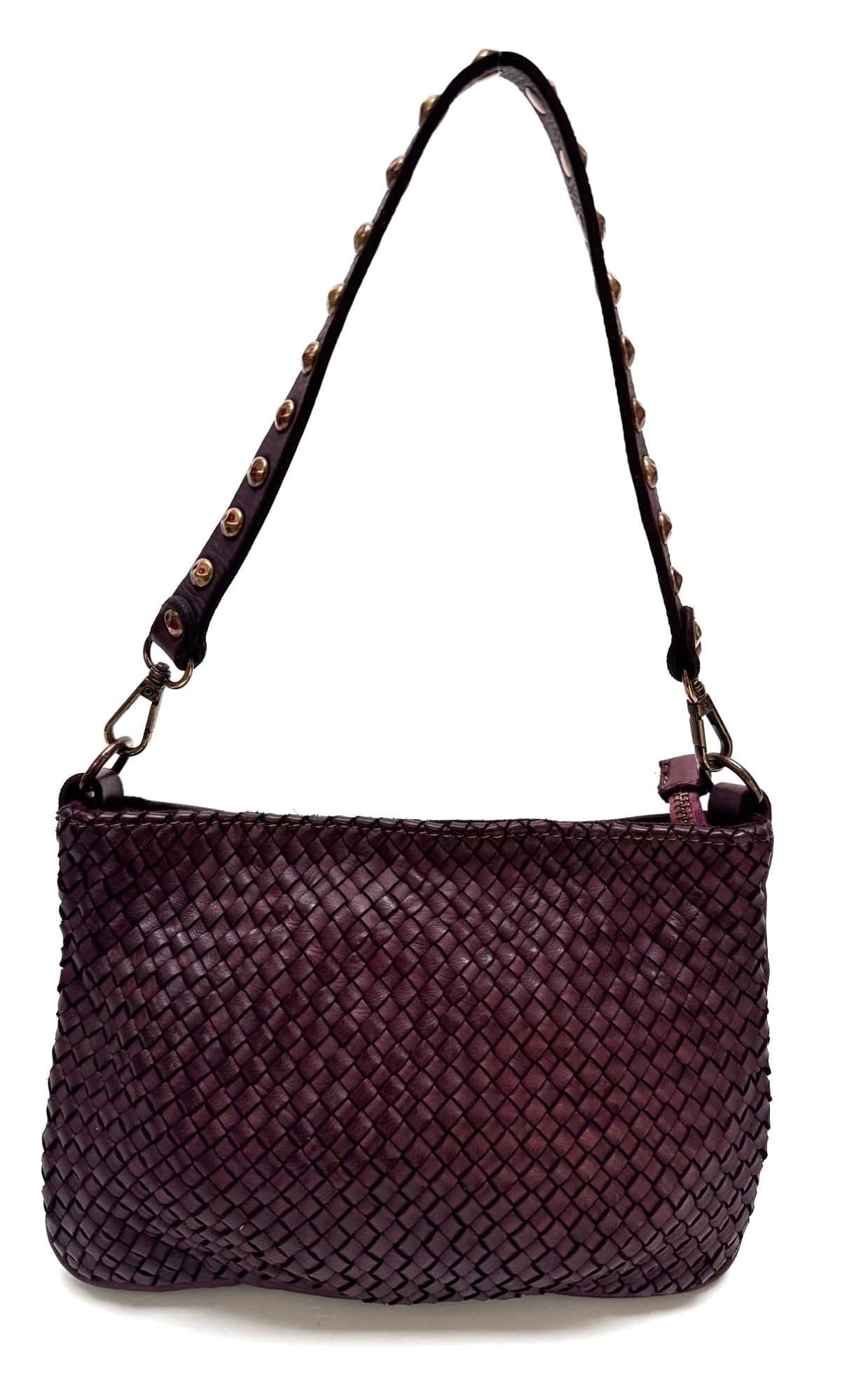Borsa donna ELENIA in vera pelle vintage, colore BORDEAUX, CHIAROSCURO, Made in Italy