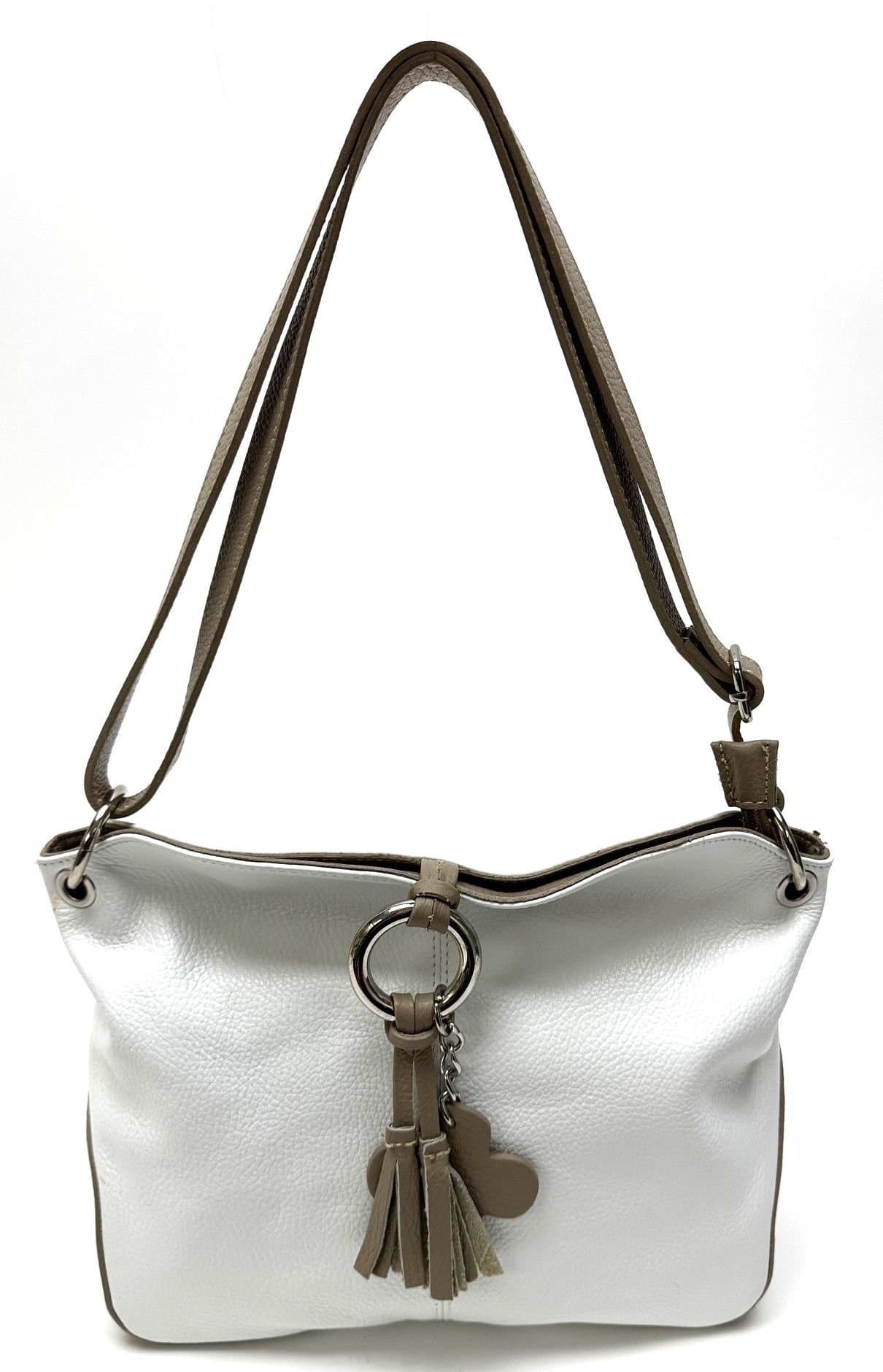 Borsa donna in vera pelle CHIAROSCURO mod. BETTA colore BIANCO / TESTA DI MORO, Made in Italy